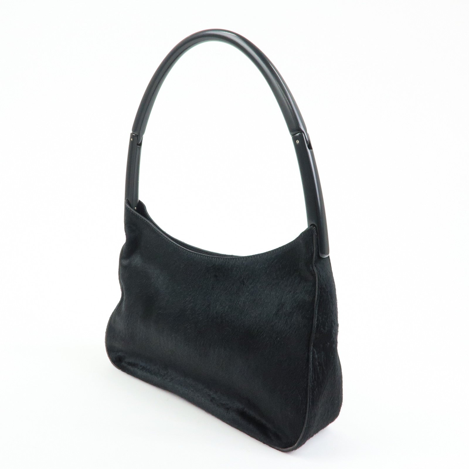 PRADA Triangle Logo Unborn Calf Shoulder Bag Black B8456