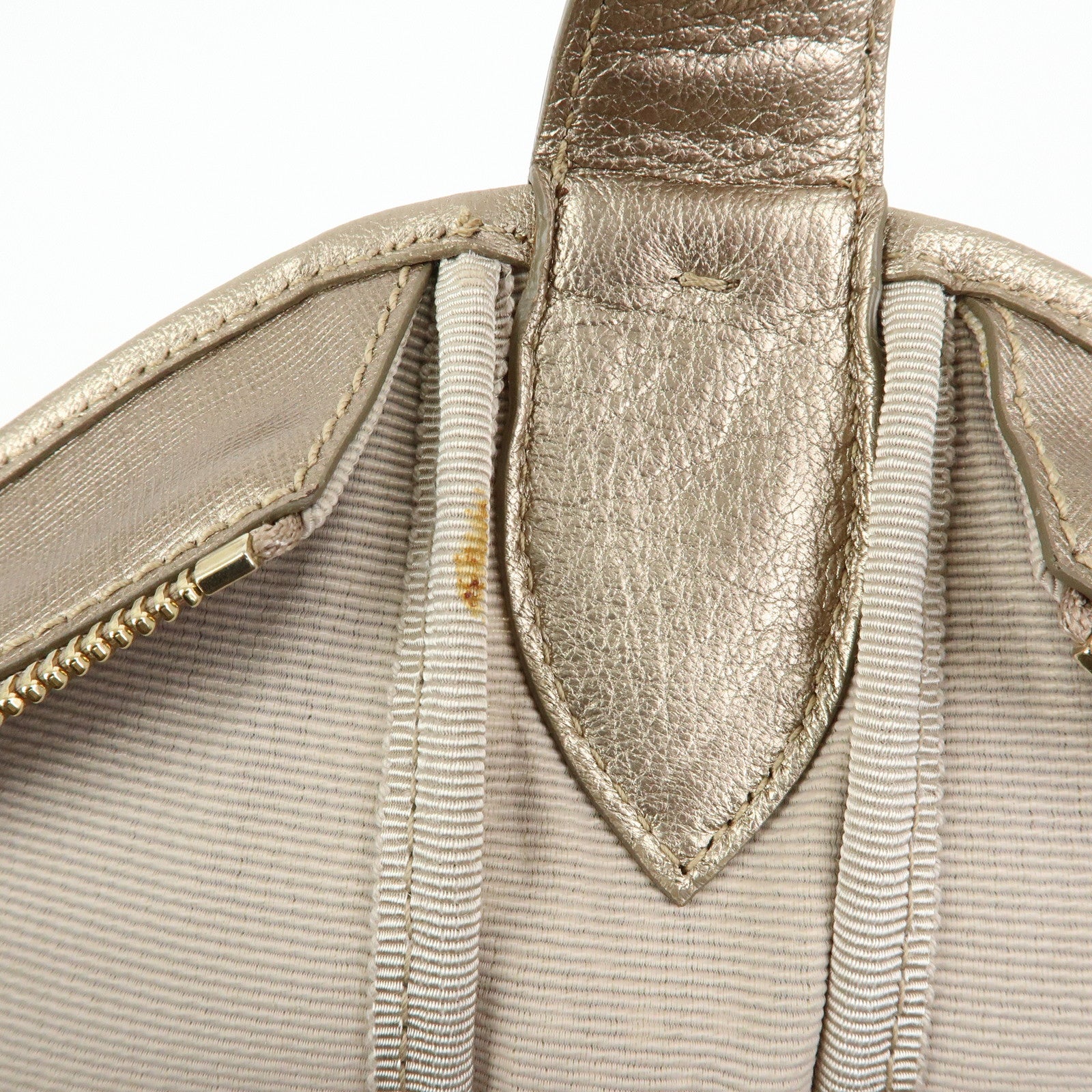 Ferragamo Gancini Leather Shoulder Bag Hand Bag Metallic Pink Beige
