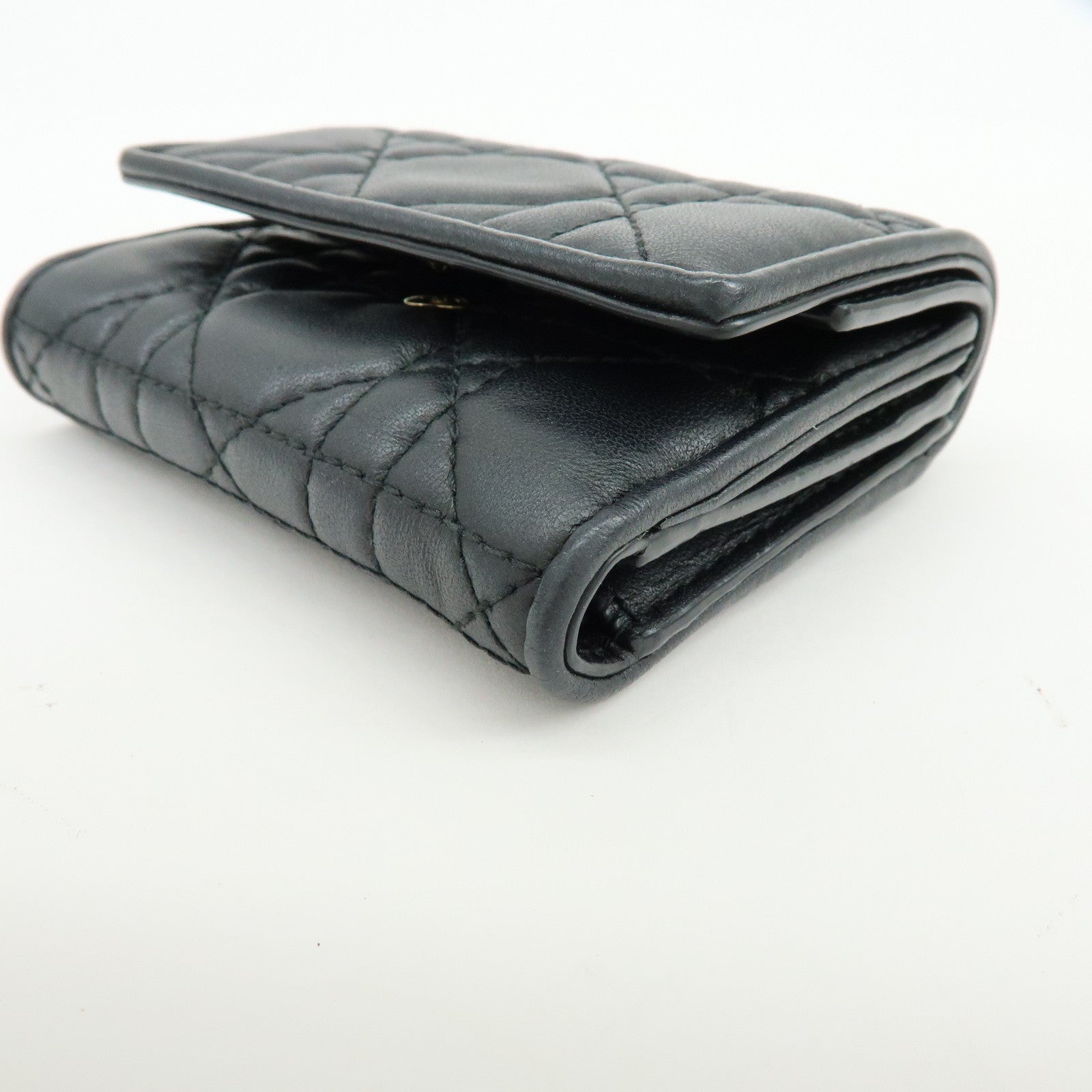 Christian Dior Cannage Leather Bi-fold Compact Wallet Black