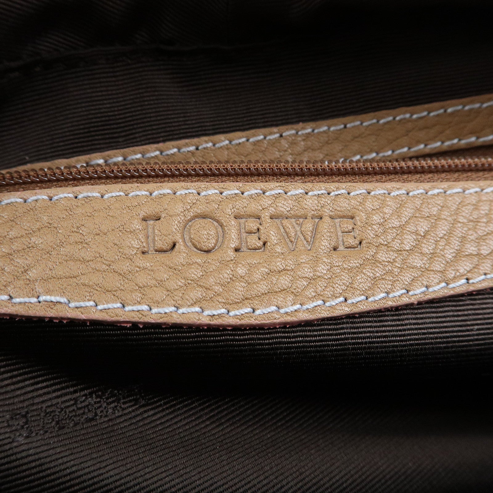 LOEWE Senda Stitches Leather Hand Bag Boston Bag Beige