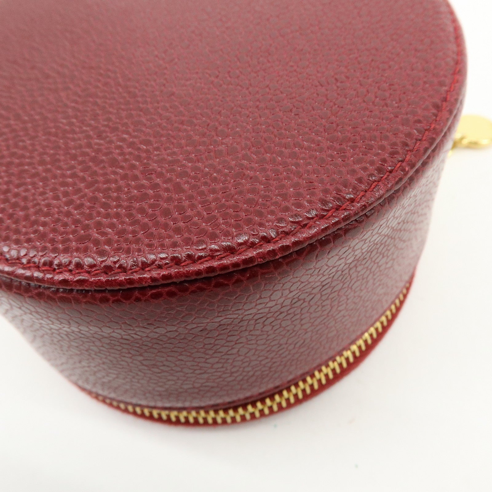 CHANEL COCO Mark Caviarskin Cosmetic Pouch Jewelry Case Bourdeaux Gold
