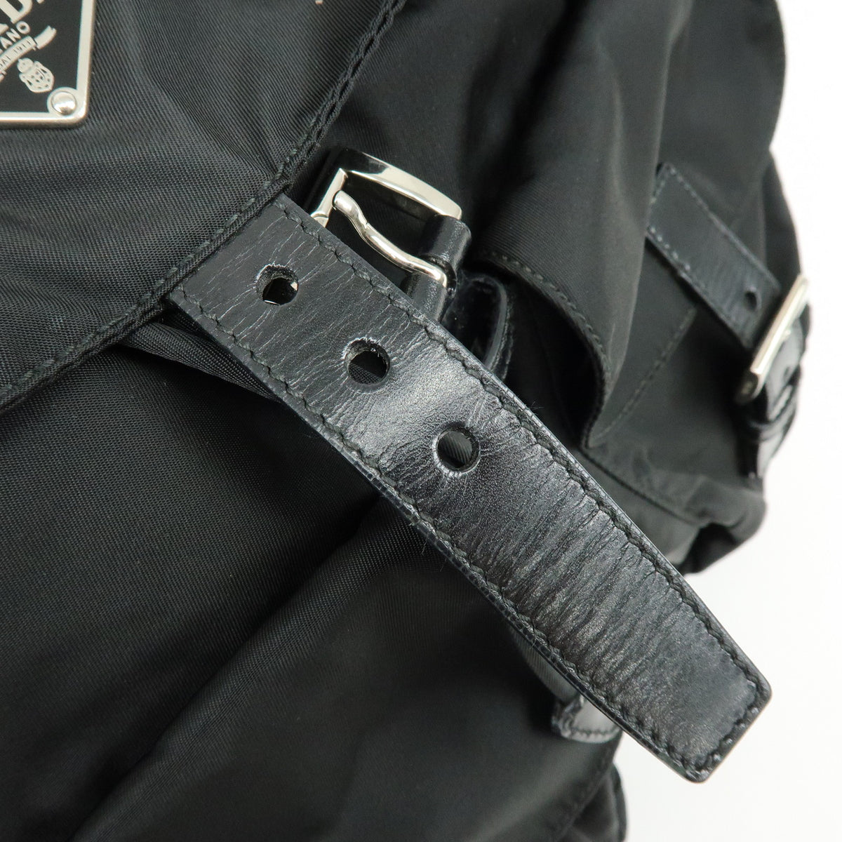PRADA Triangle Logo Nylon Leather Backpack Rucksack Black BZ2811