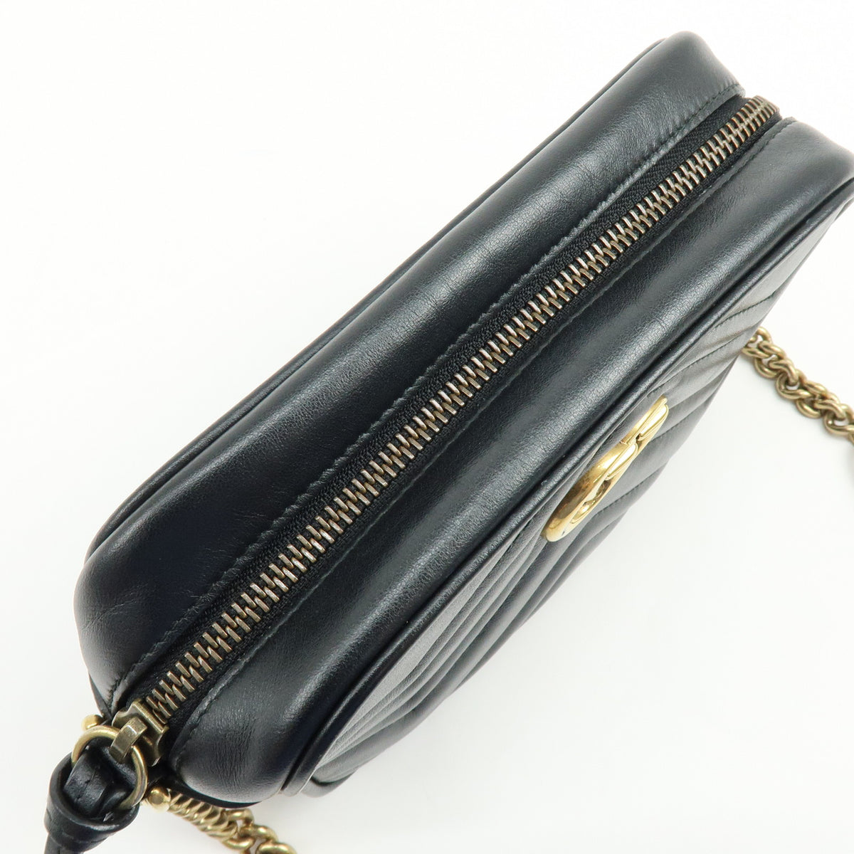GUCCI GG Marmont Leather Chevron Shoulder Crossbody Bag Black 448065