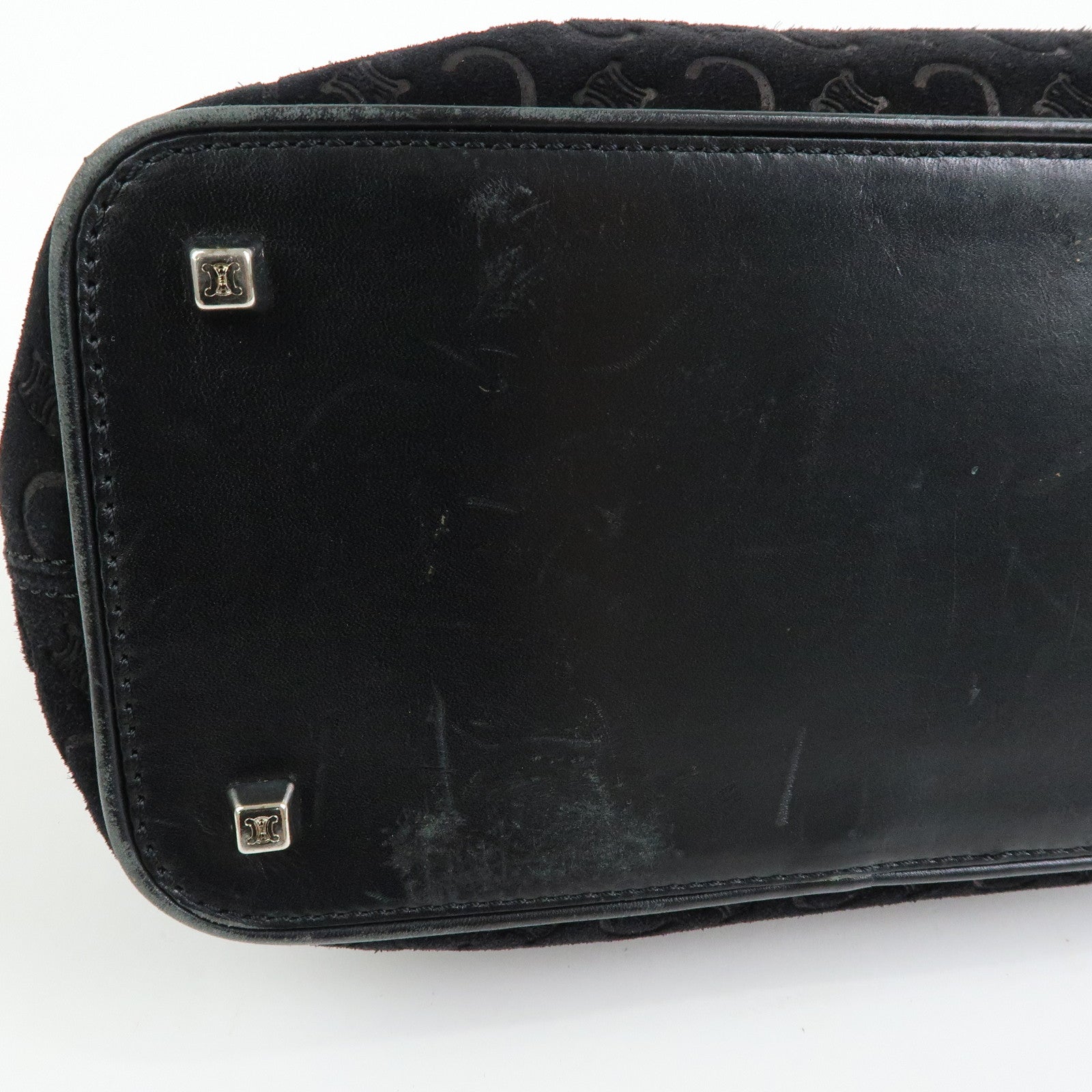 CELINE C Macadam Suede Leather Shoulder Bag Hand Bag Black