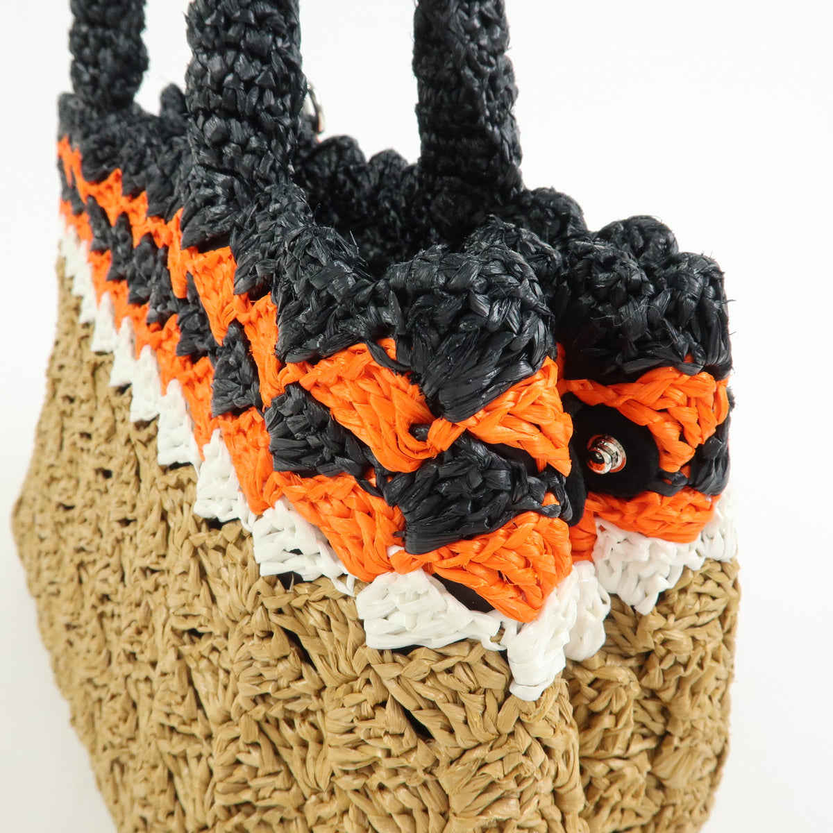 PRADA Triangle Logo Raffia 2Way Bag Tote Bag Beige Orange Black 1BG889
