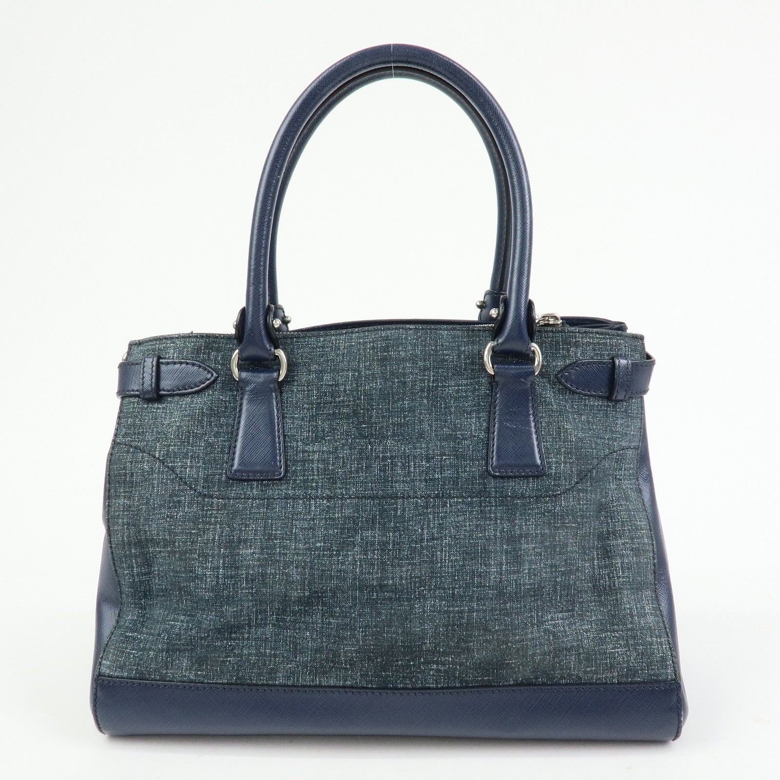 Ferragamo Gancini Canvas Leather 2Way Bag Hand Bag Navy