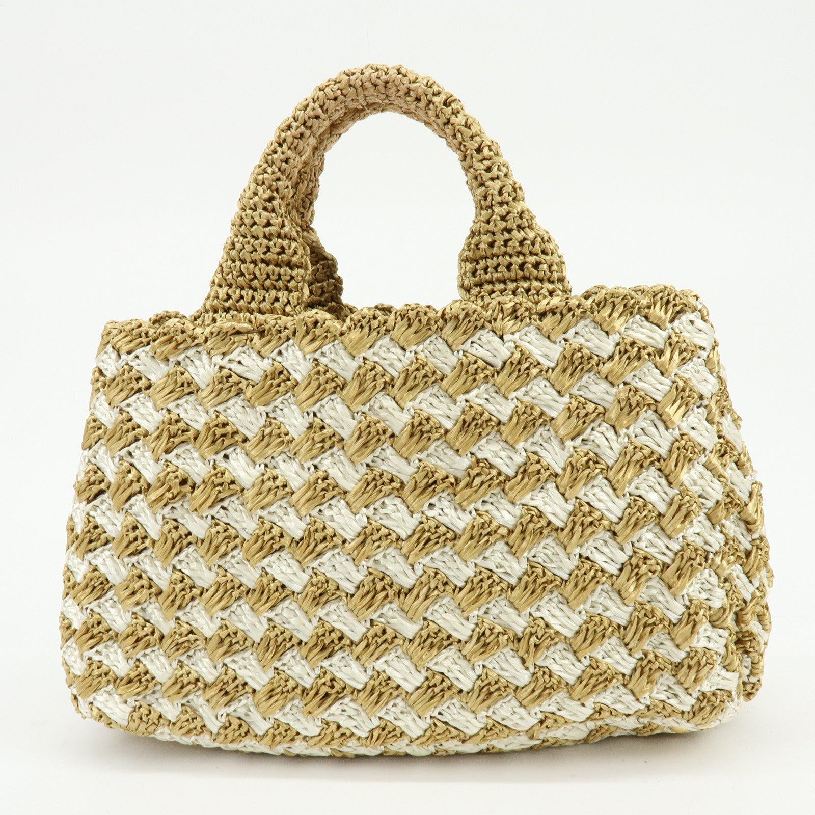 PRADA Traingle Logo Canapa Raffia Tote Bag Hand Bag Natural White