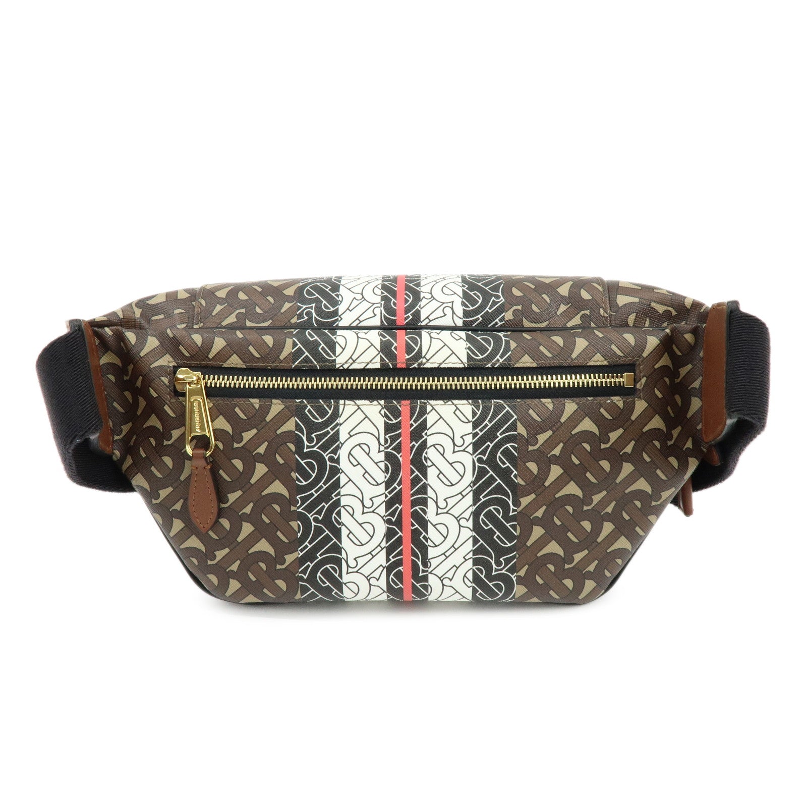 BURBERRY TB Monogram Stripe PVC Leather Waist Bag Body Crossbody Bag