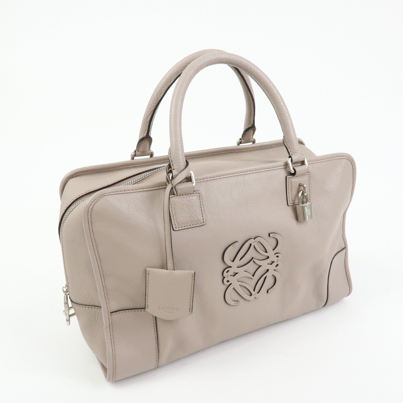 LOEWE Amazona 36 Anagram Leather Hand Bag Boston Bag Beige