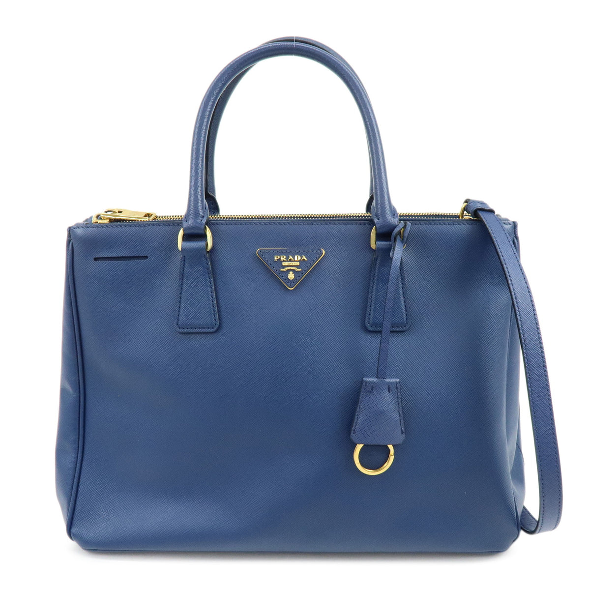 PRADA Galleria Triangle Log Saffiano Leather 2Way Hand Bag Blue BN2274