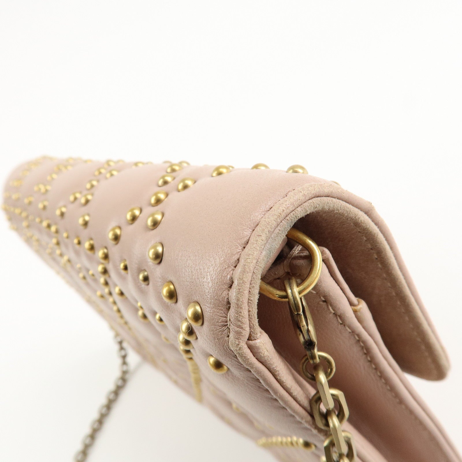 Christian Dior Addict Studs Leather Chain Shoulder Bag Hand Bag Beige Used