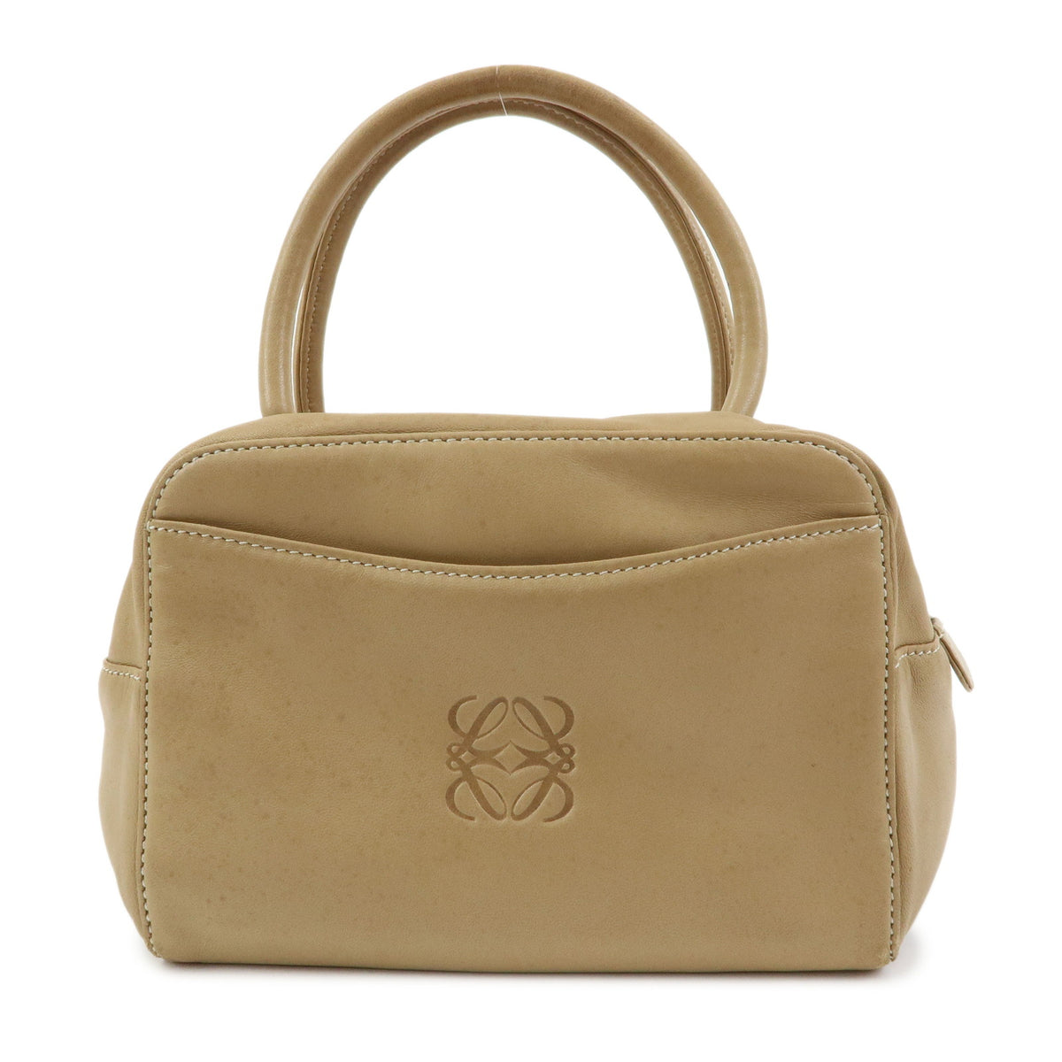 LOEWE Anagram Logo Nappa Leather Hand Bag Mini Boston Bag Beige