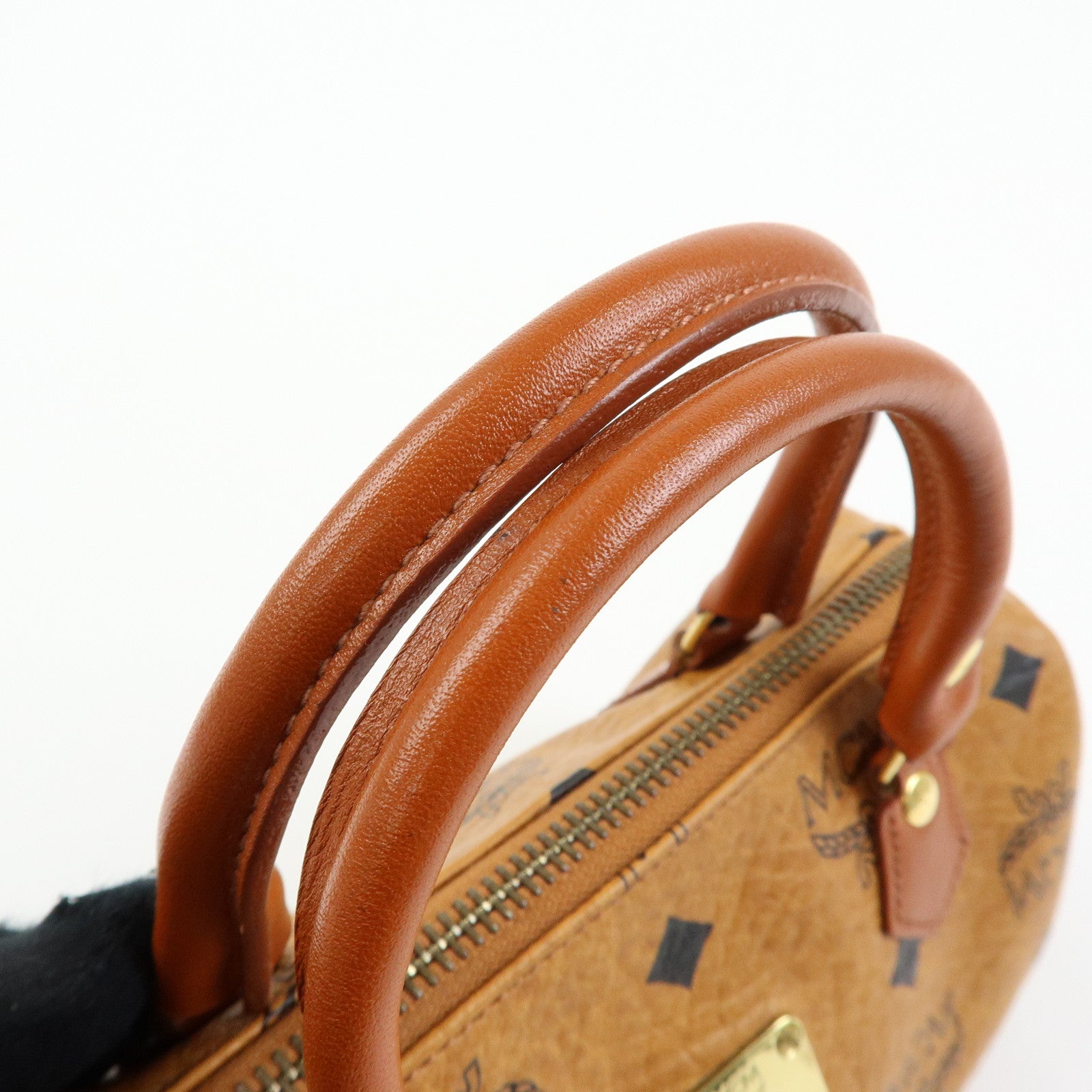 MCM Visetos Leather 2Way Bag Mini Boston Bag Hand Shoulder Bag Brown