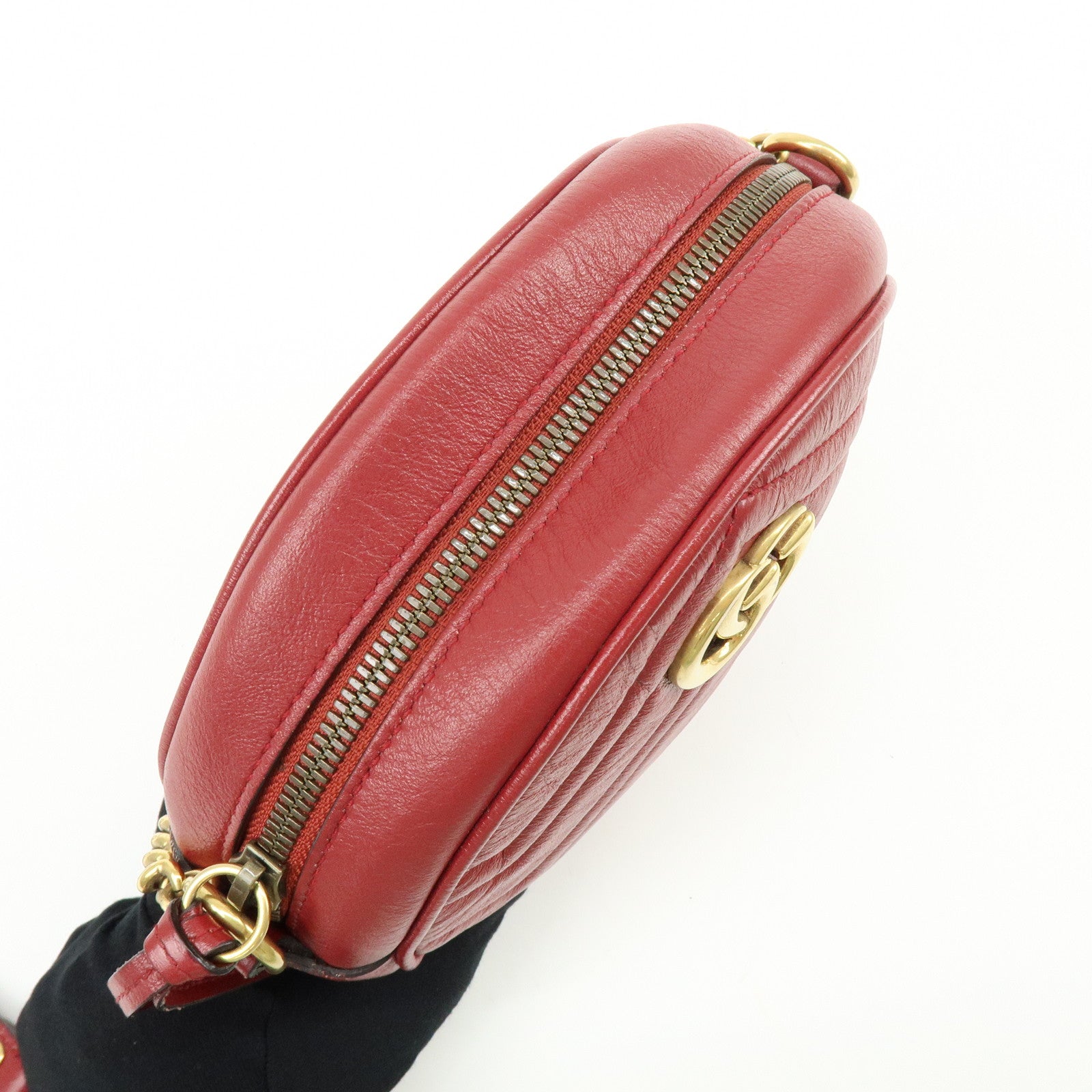 GUCCI GG Marmont Chevron Leather Chain Shoulder Bag Heart 550154