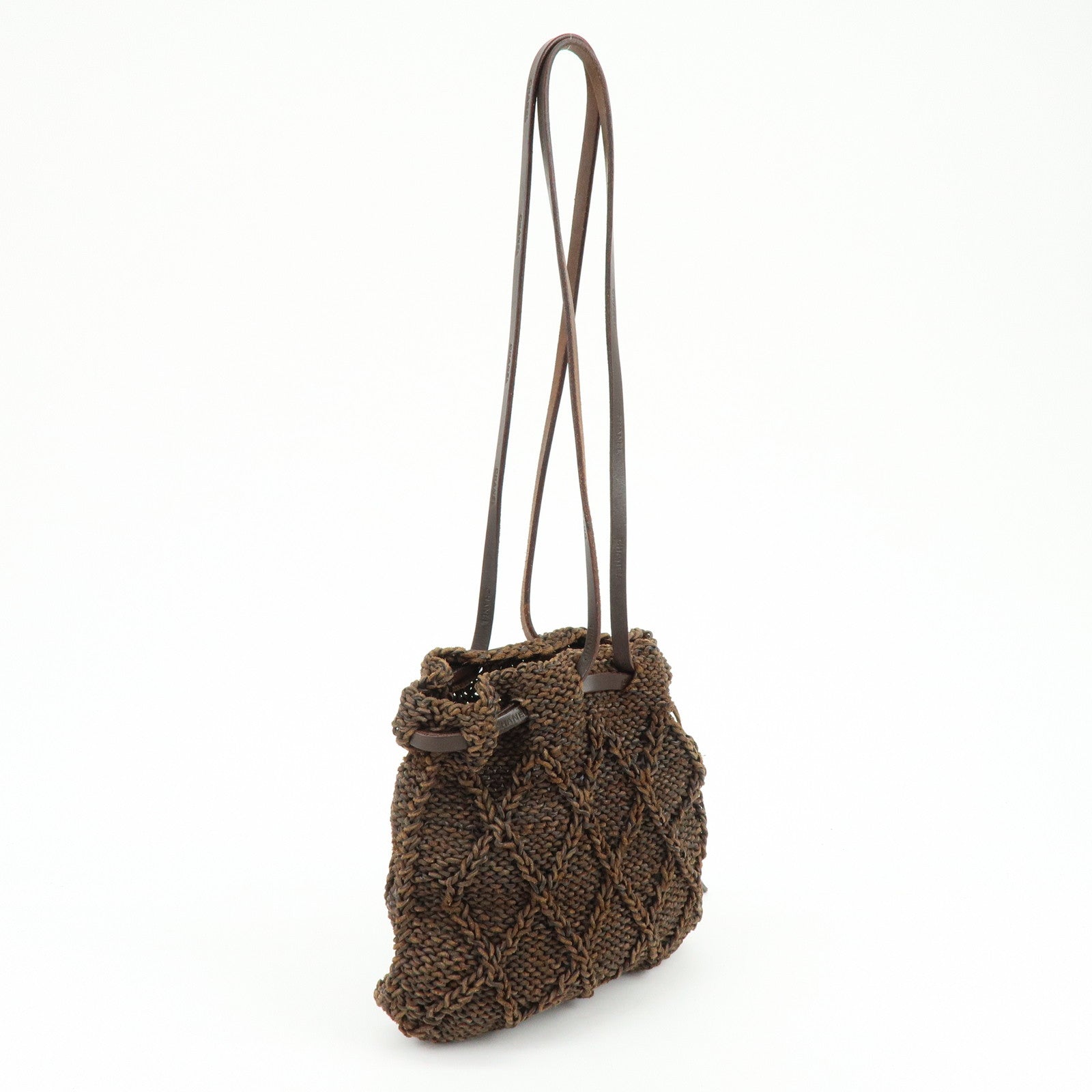 CHANEL Braided Leather Drawstring Shoulder Bag Brown