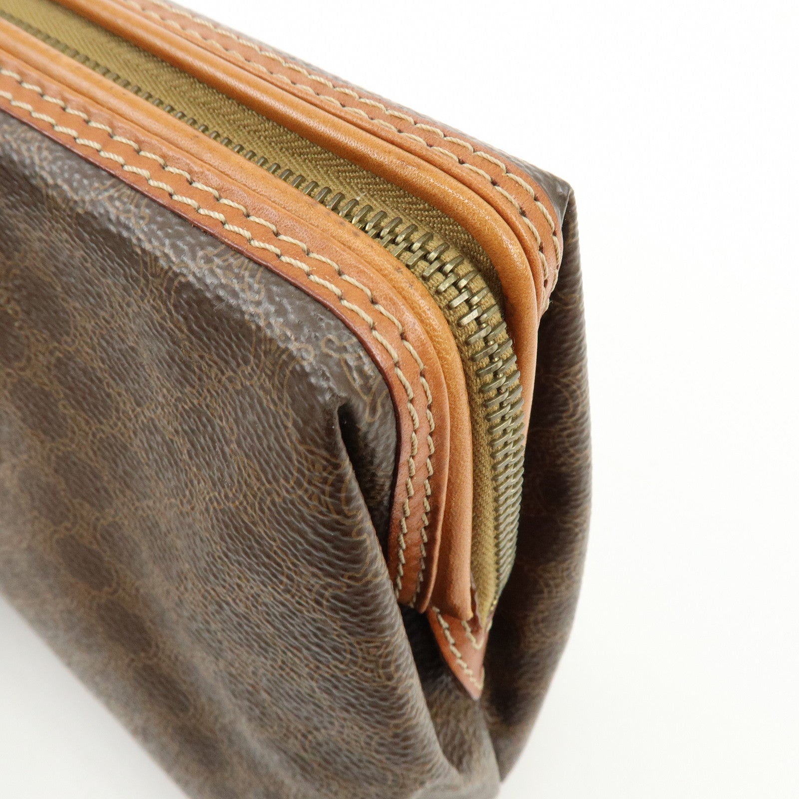 CELINE Macadam PVC Leather Pouch Cosmetic Pouch Brown