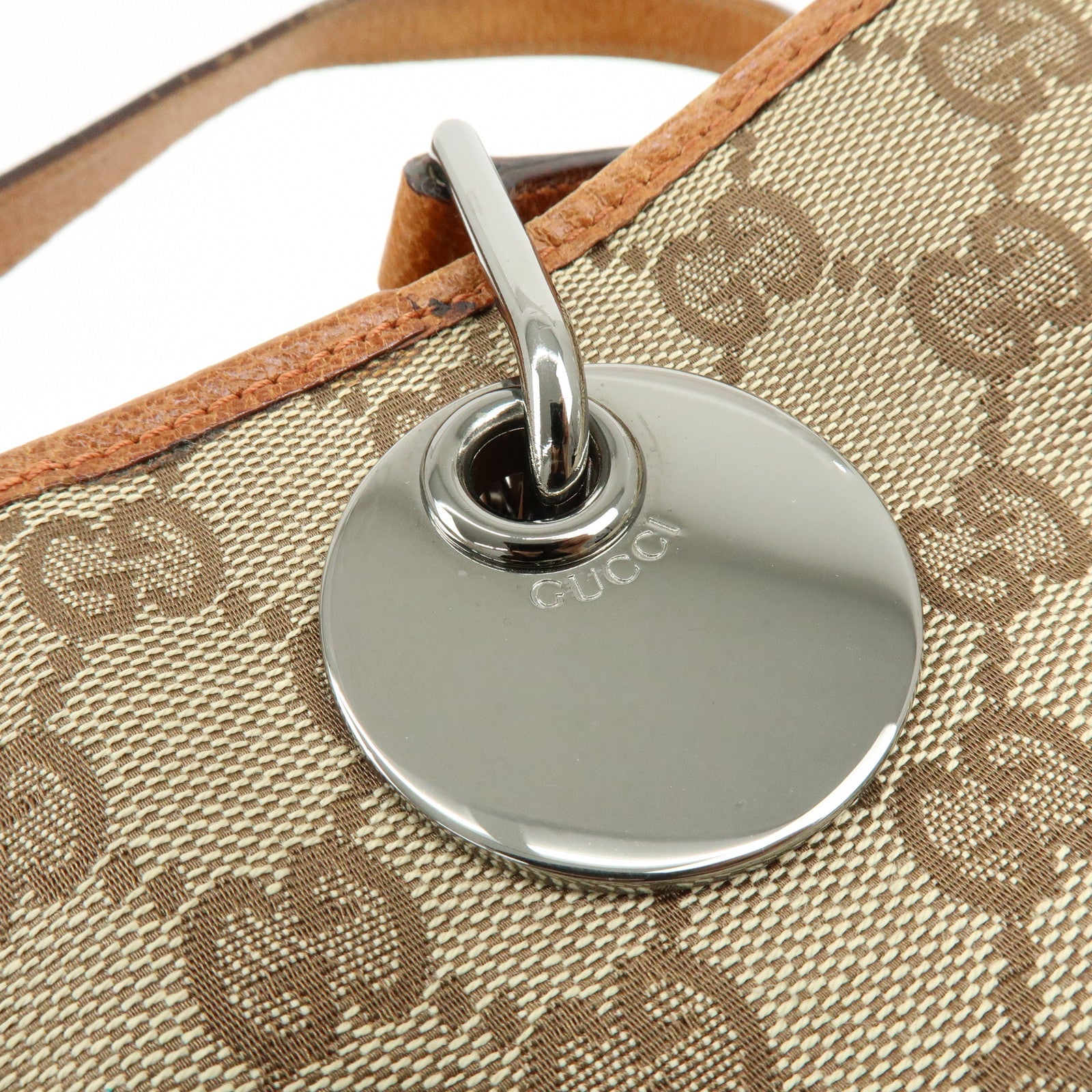 GUCCI GG Canvas Leather Tote Bag Shoulder Bag Beige Orange 120836