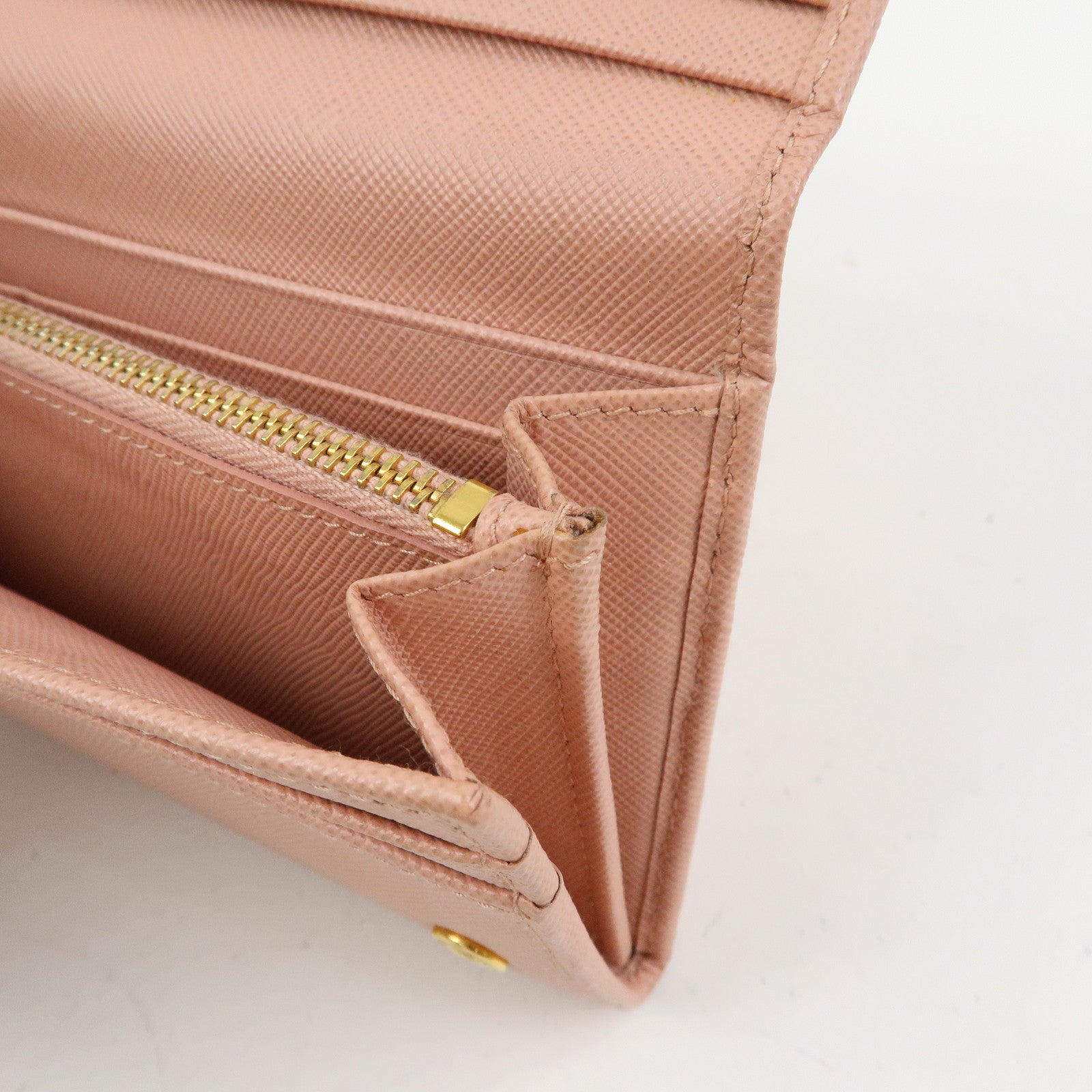 PRADA Logo Ribbon Saffiano Leather Long Wallet Pink 1M1132