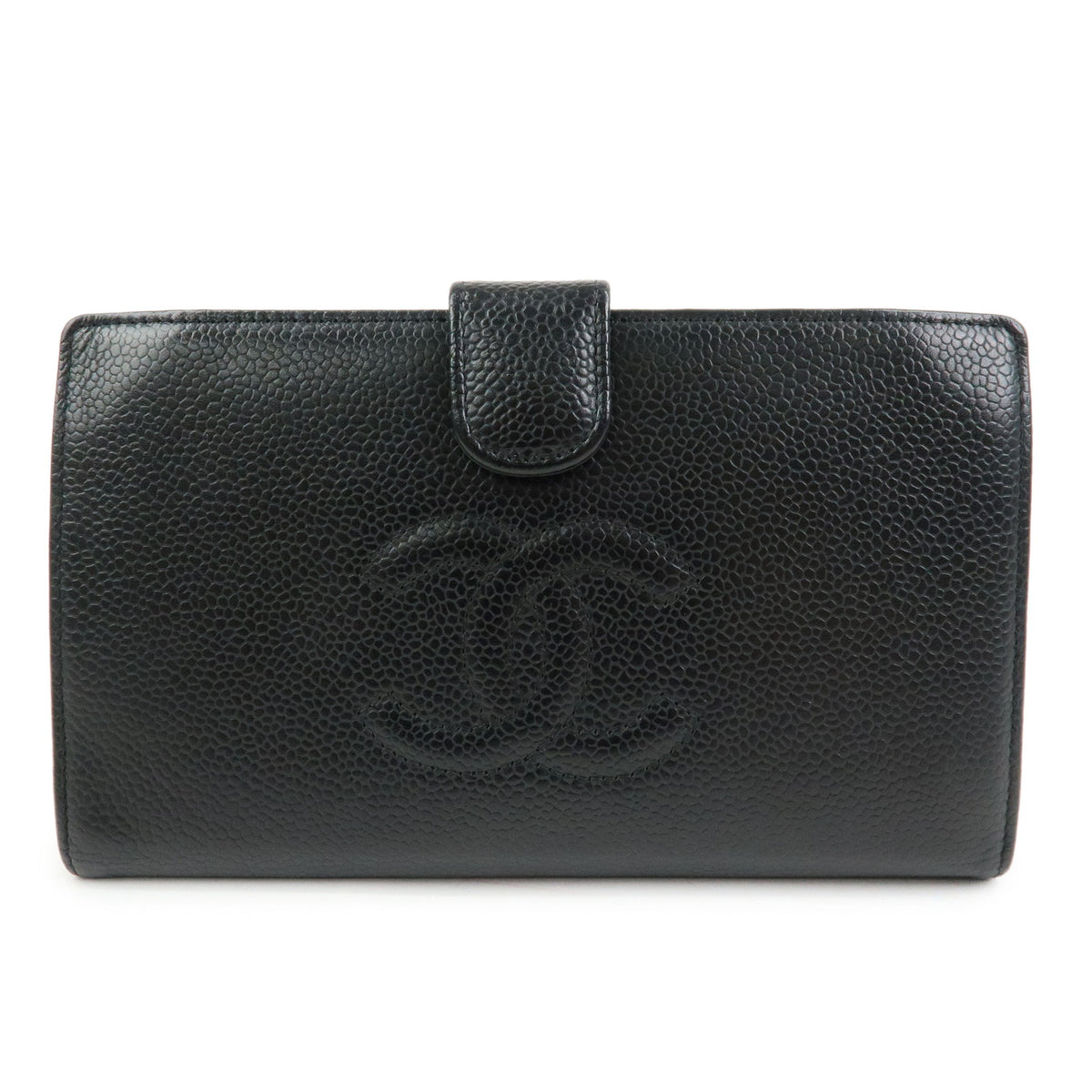 CHANEL COCO Mark Caviarskin Bi-fold Long Wallet  Black A82281