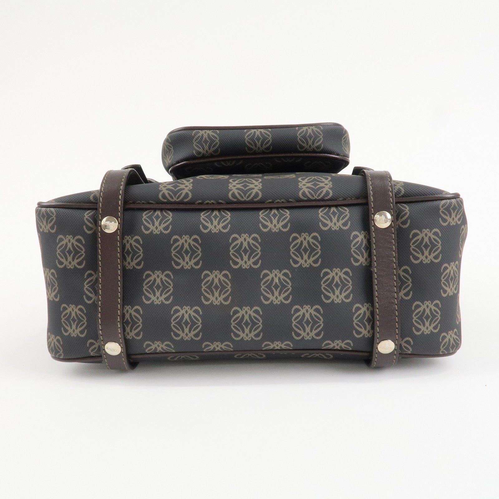 LOEWE Repeat Anagram PVC Leather 2Way Boston Bag Hand Bag Brown Used