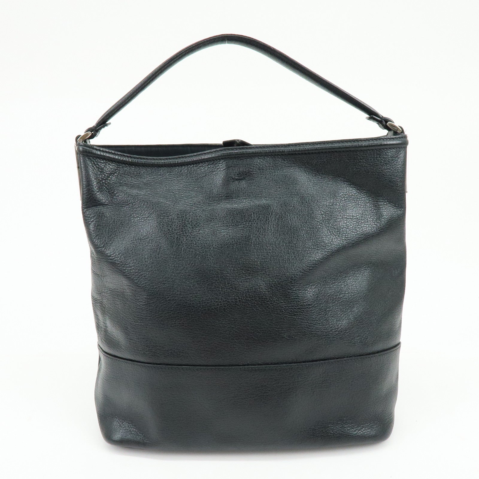 FENDI Leather Shoulder Bag Hand Bag Logo Charm Black 8BR697