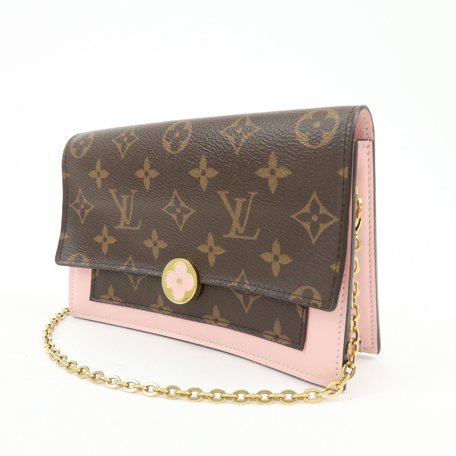 Louis Vuitton Monogram Portefeuille Flore Chain Wallet Pink M67405