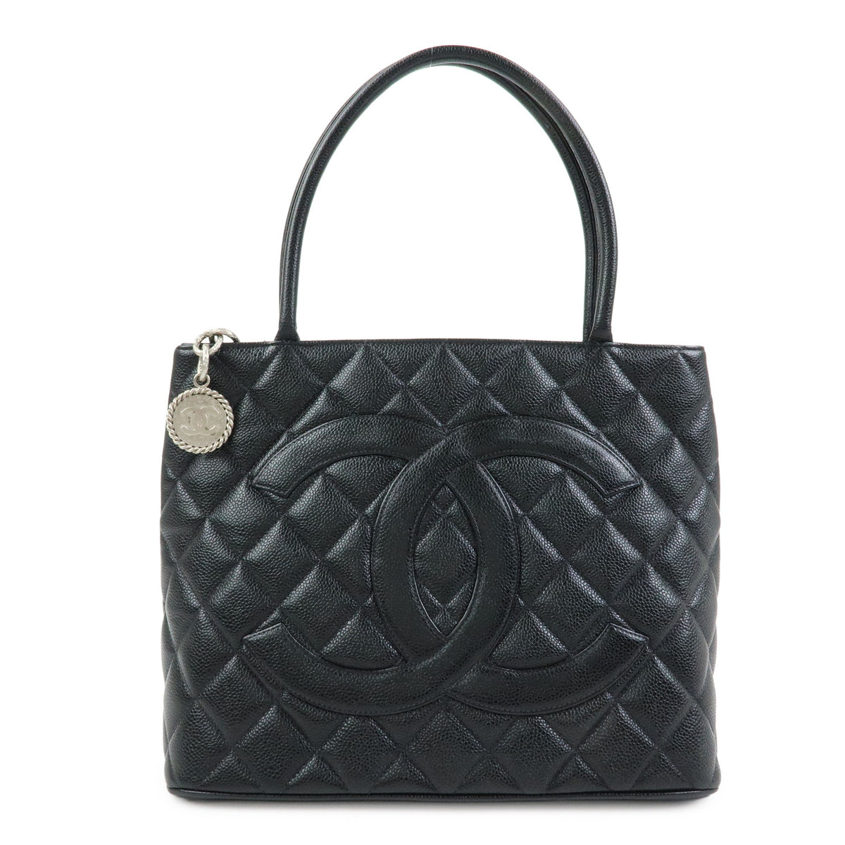 CHANEL Medallion Matelasse COCO Mark Caviarskin Tote Bag Black A01804