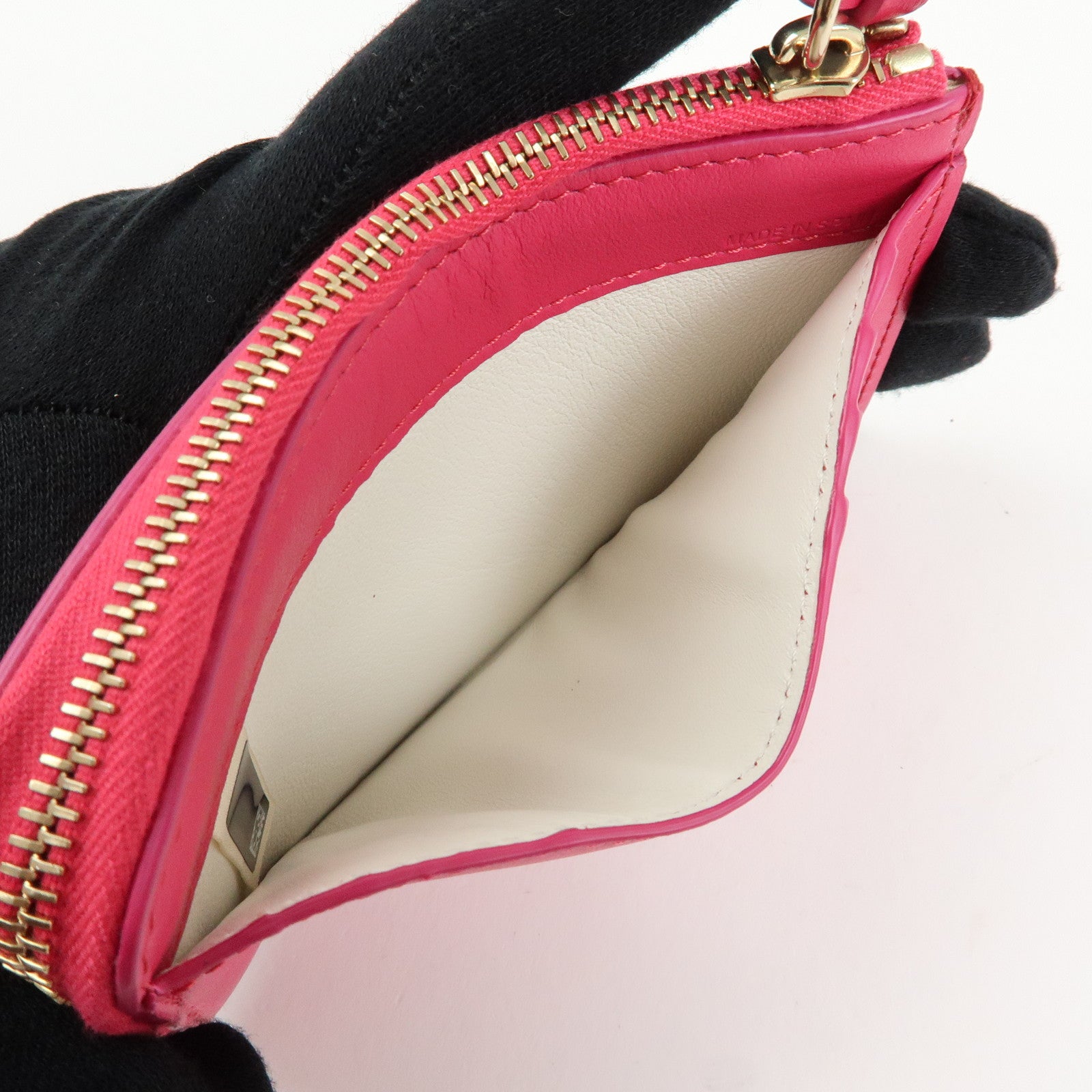 Chloe Logo Leather Card Case Key Case Pink