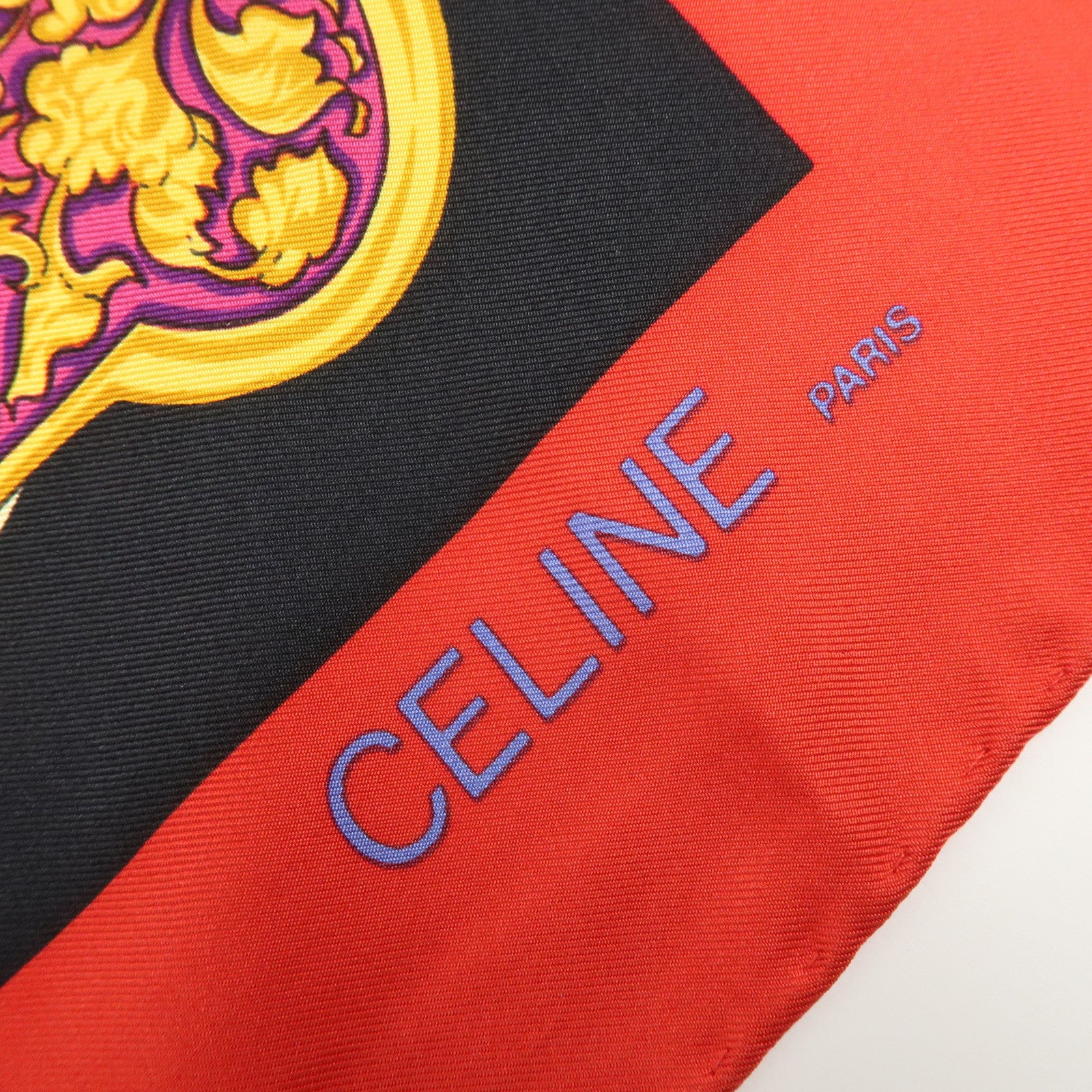 CELINE Lot of 3 Silk 100% Scarf Black Red Navy Gold Green
