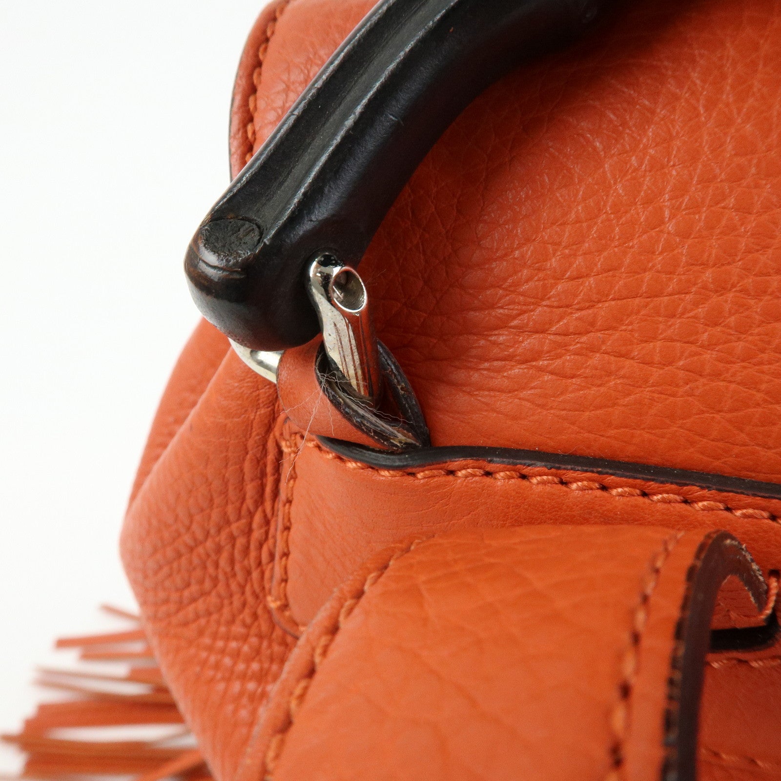 GUCCI Bamboo Leather Backpack Rucksack Tassel Strap Orange 387149