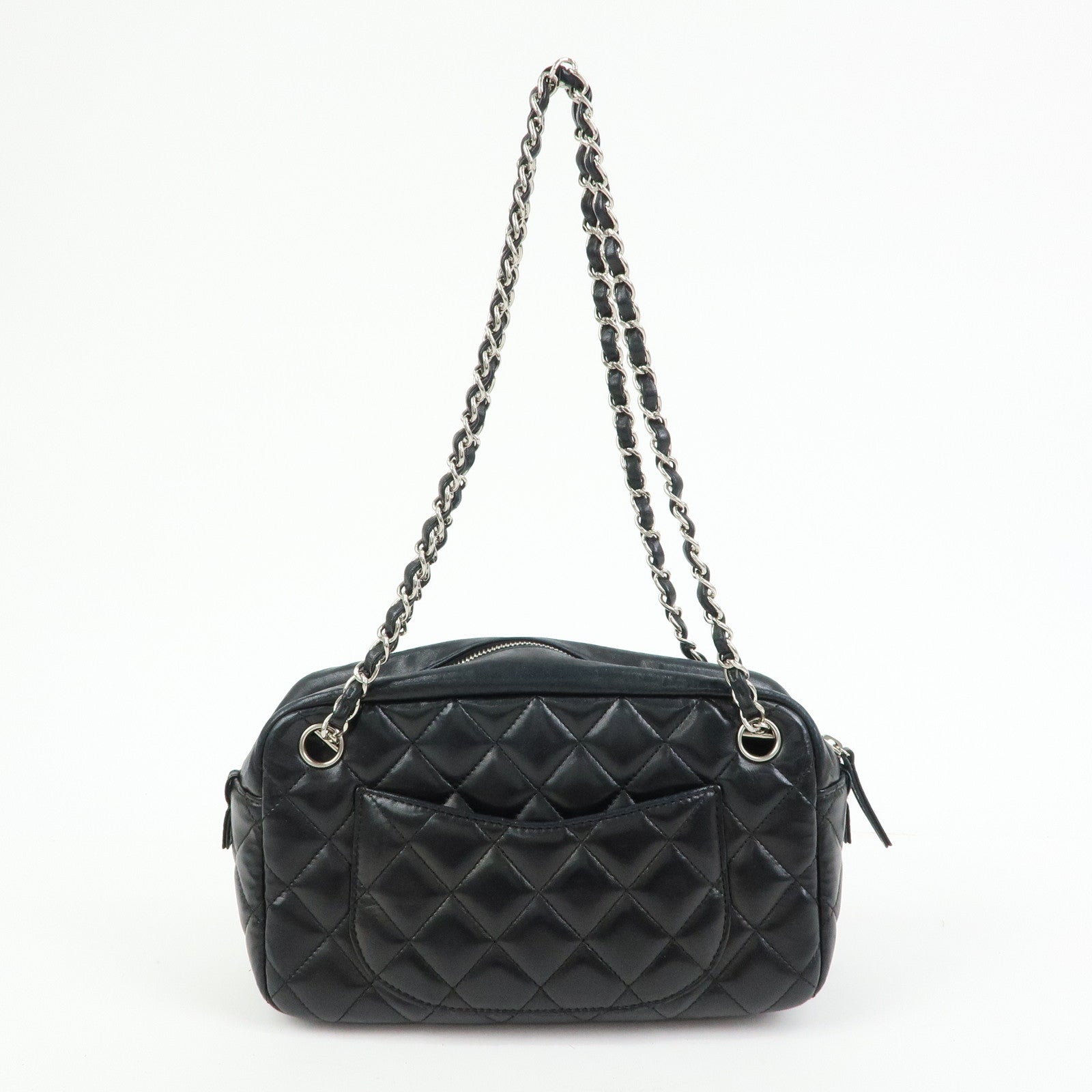 CHANEL COCO Mark Matelasse Lamb Skin Chain Shoulder Bag Hand Bag Black