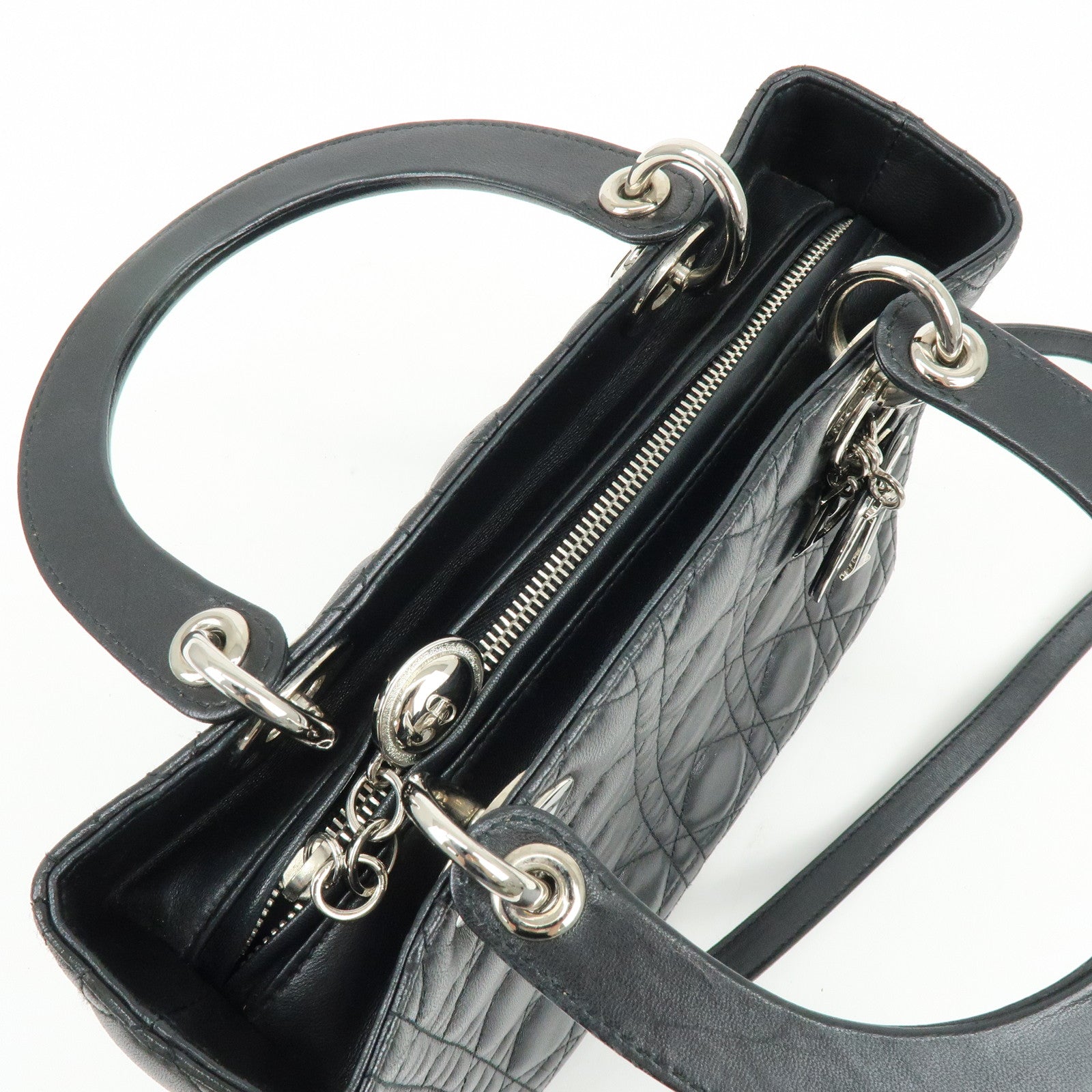 Christian Dior Lady Dior Cannage Leather 2Way Hand Shoulder Bag Black