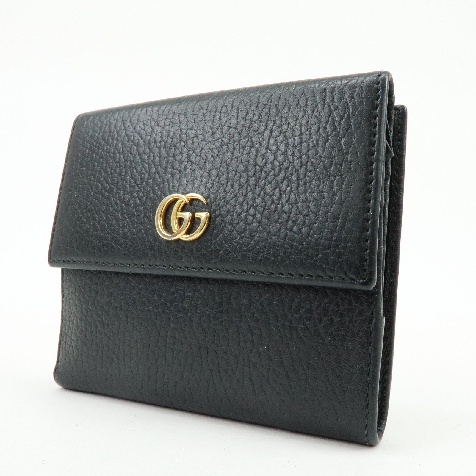 GUCCI GG Petit Marmont Leather Double Hook Compact Wallet Black 456122