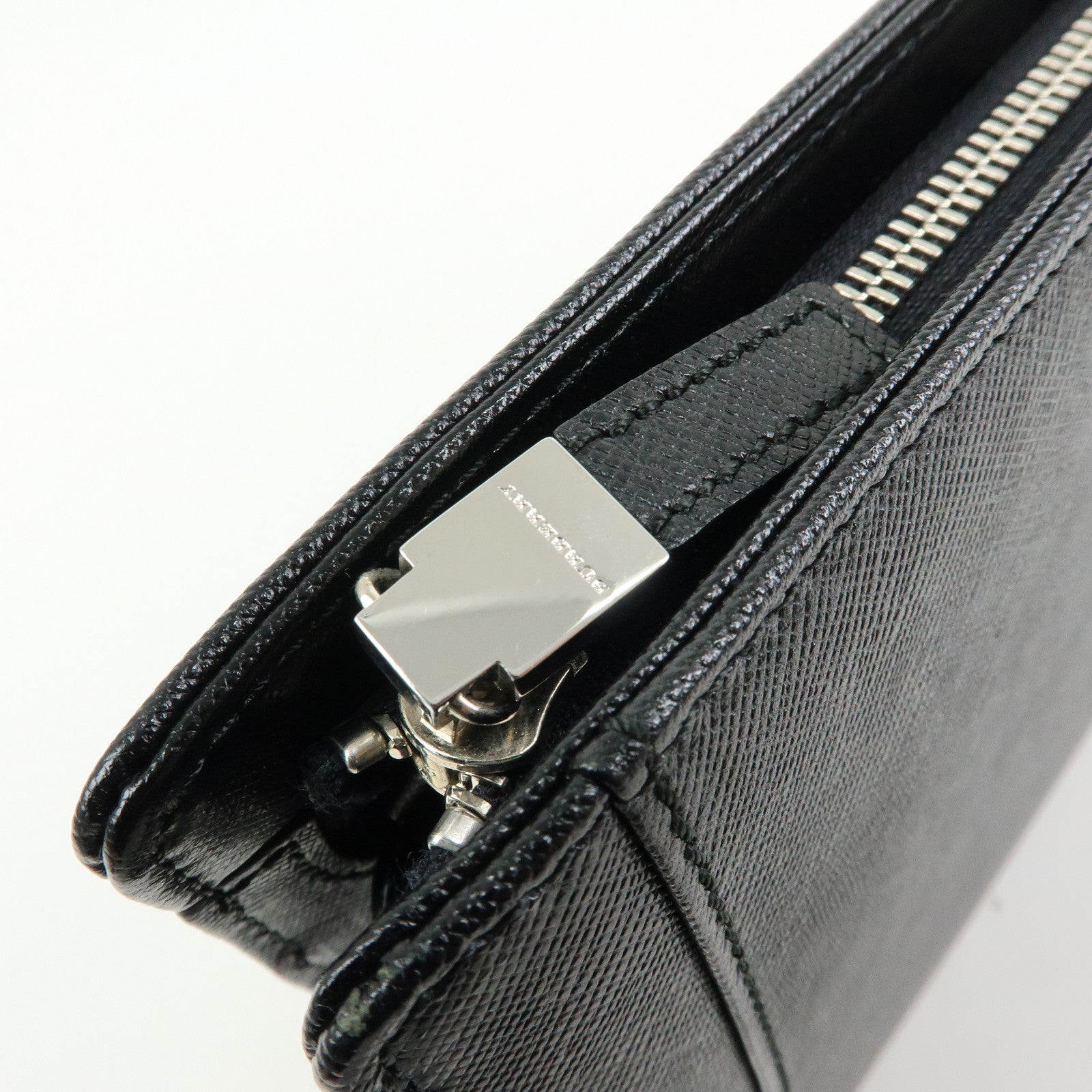 BURBERRY Saffiano Leather Clutch Bag Black