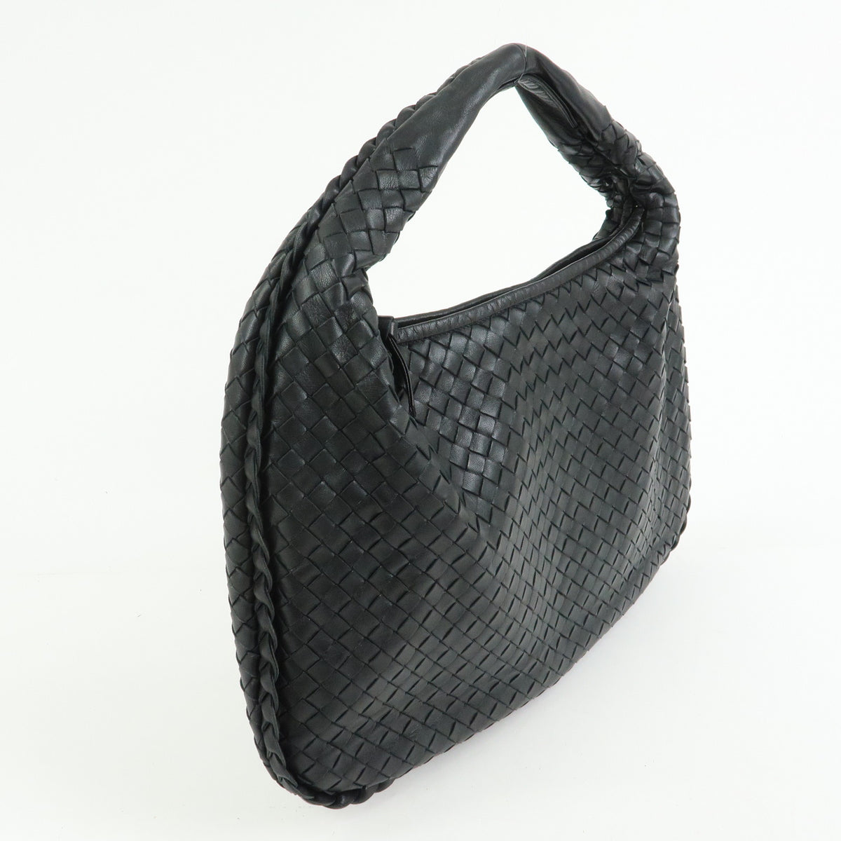 BOTTEGA VENETA Hobo Intrecciato Leather Shoulder Bag Black 115653