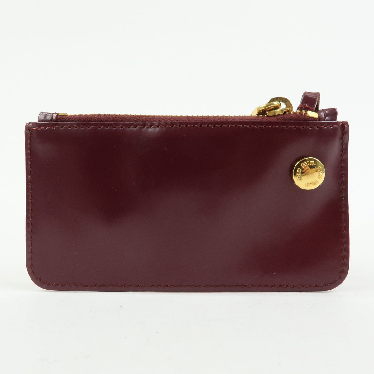 MIU MIU Leather Coin Case Key Ring Pouch Purse Bordeaux Wine Red