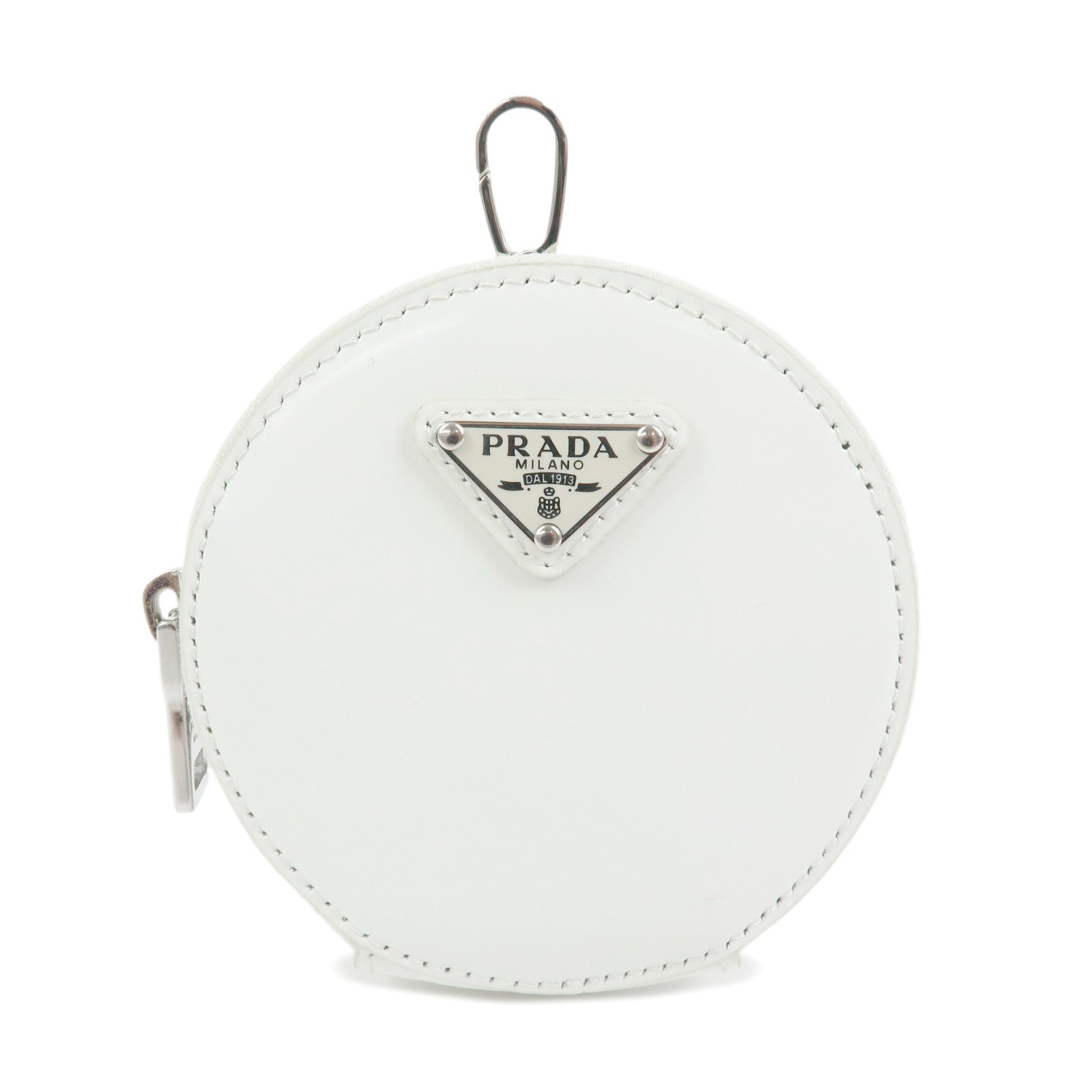 PRADA Triangle Logo Leather Mini Pouch Coin Case White 1TL431