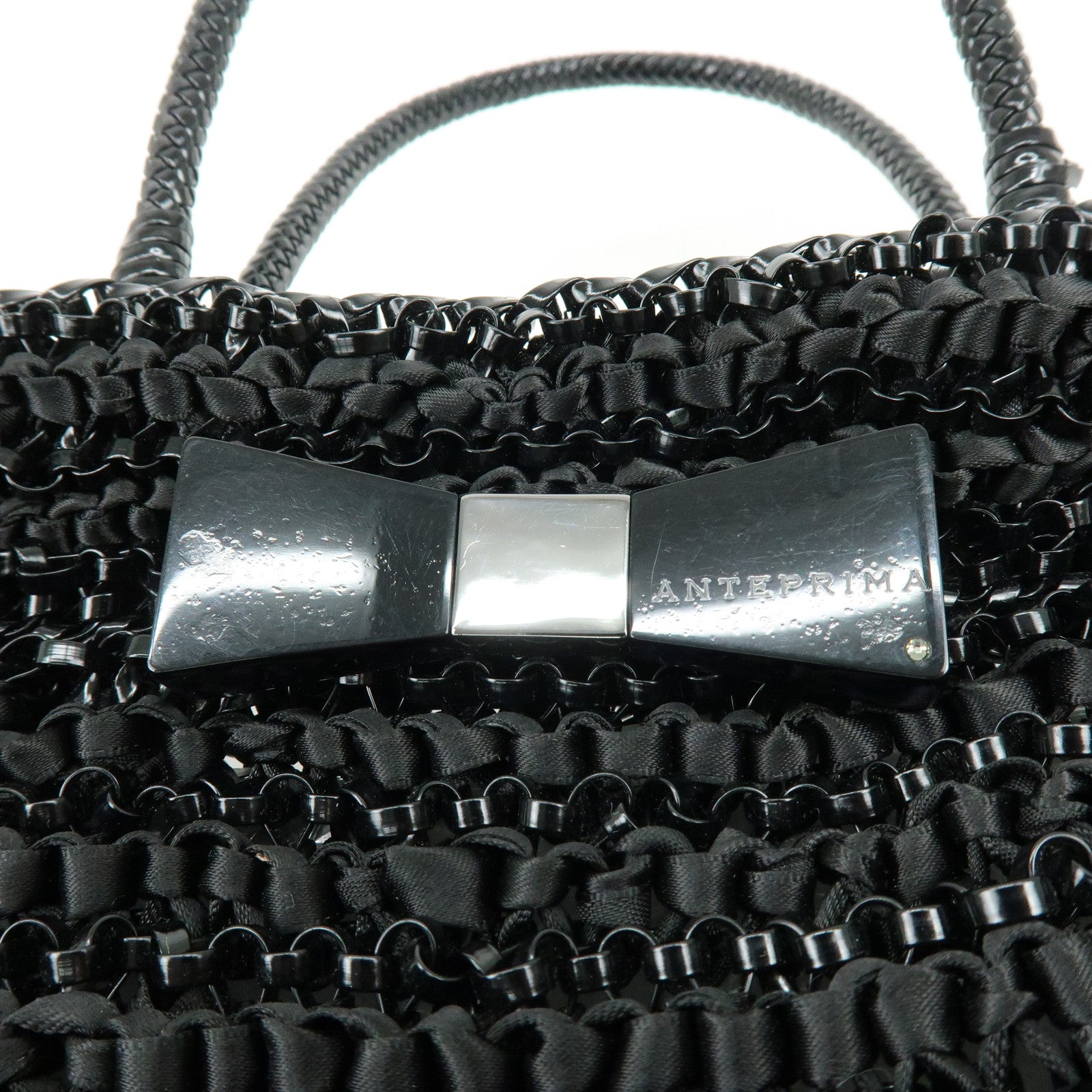 ANTEPRIMA Wire Bag PVC Satin 2Way Bag Hand Shoulder Bag Black