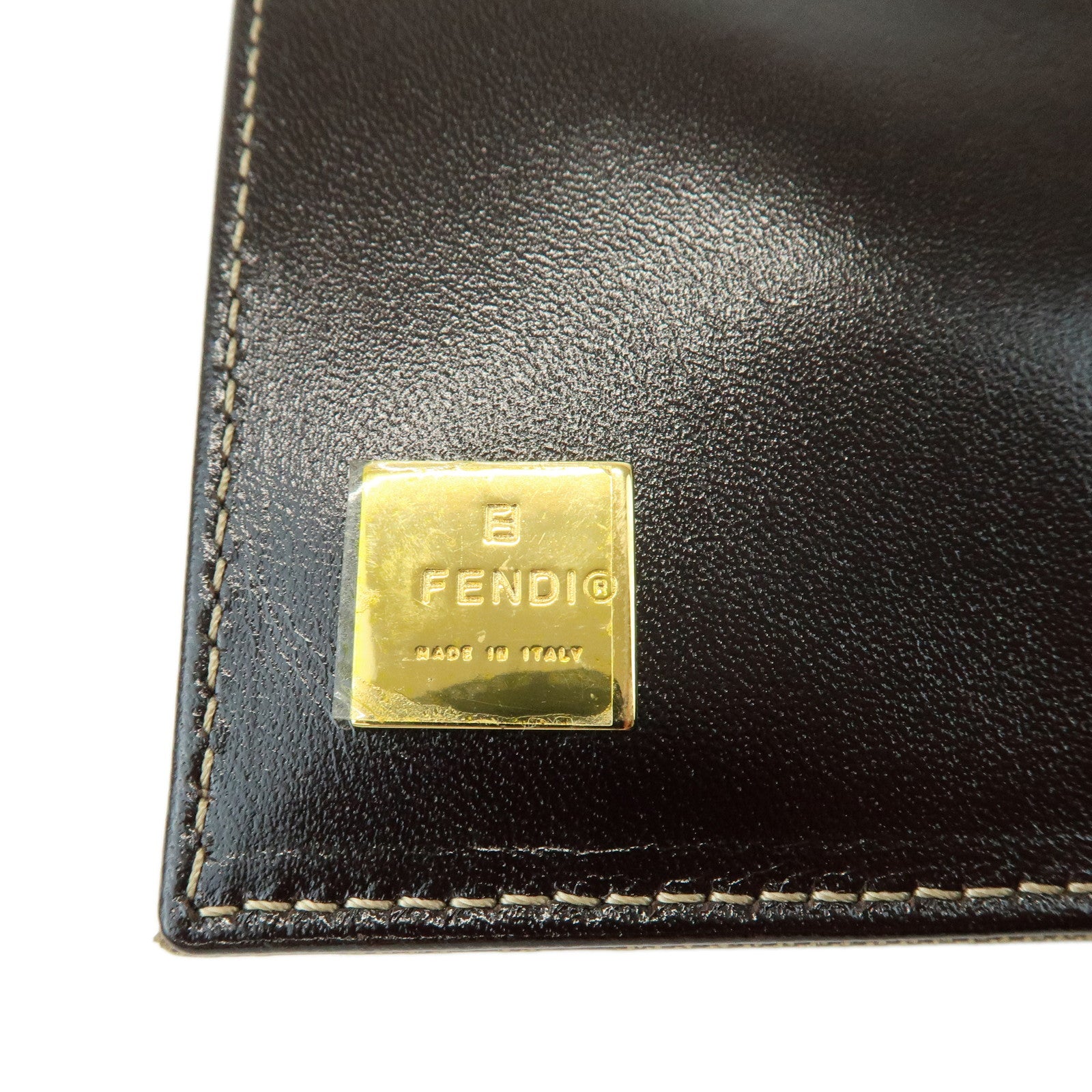 FENDI Zucchino Patent Leather Bi-fold Compact Wallet Beige Brown 16348