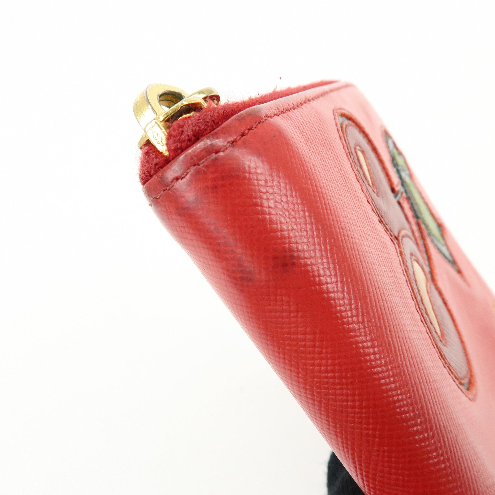 PRADA Saffiano Leather Cherry Round Zippy Long Wallet Red