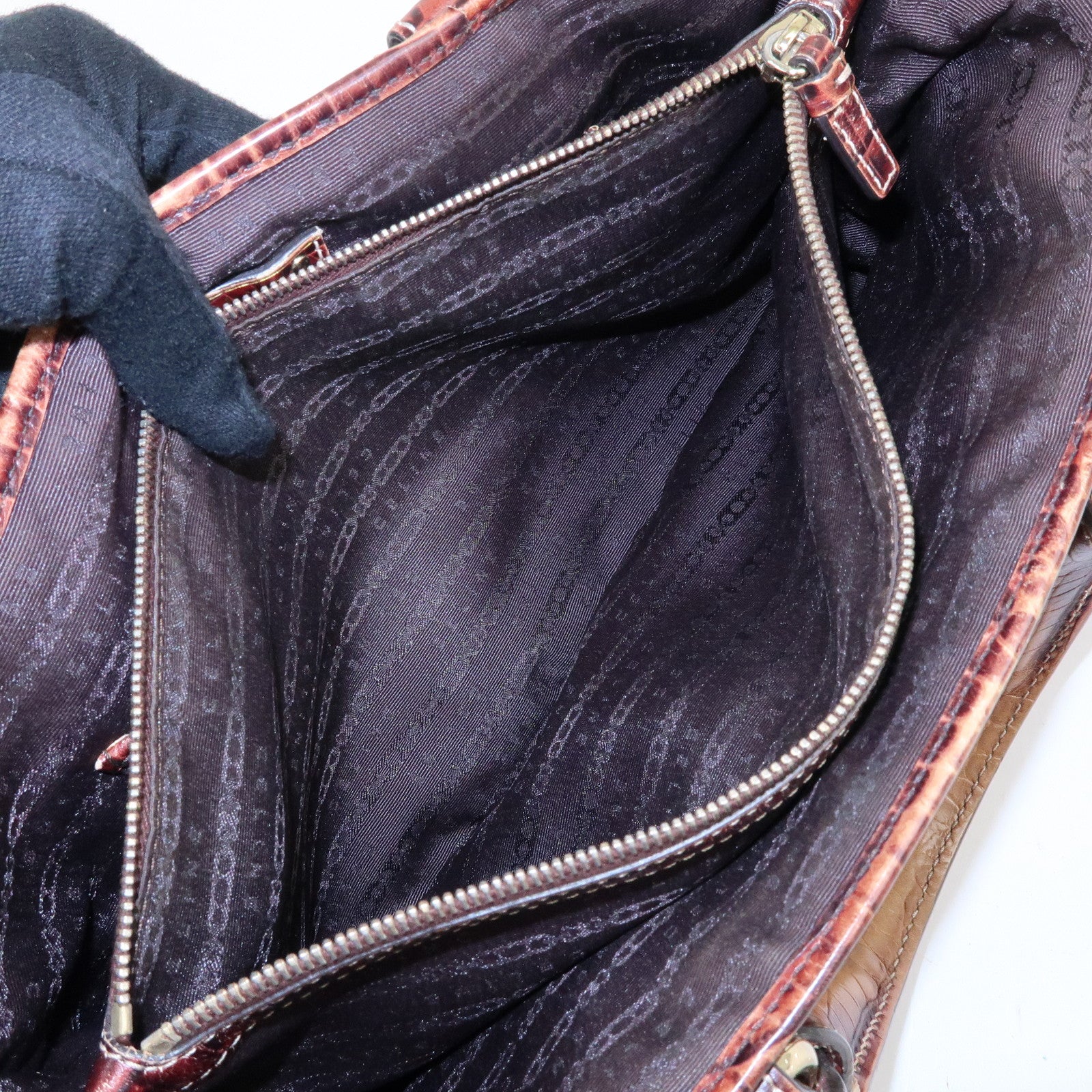 CELINE Boogie Bag Canvas Embossed Leather Hand Bag Tote Bag Brown