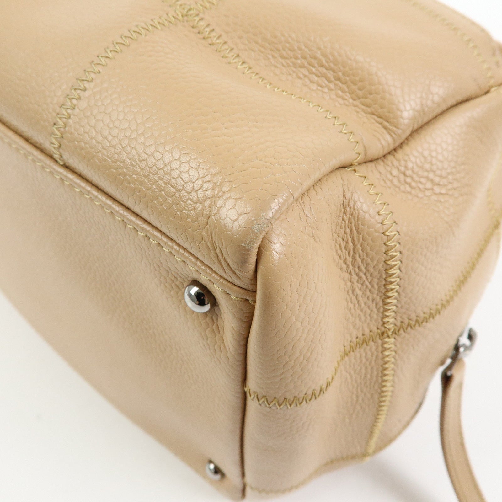 CHANEL Chocolate Bar Caviarskin Shoulder Bag Hand Bag Beige A26135