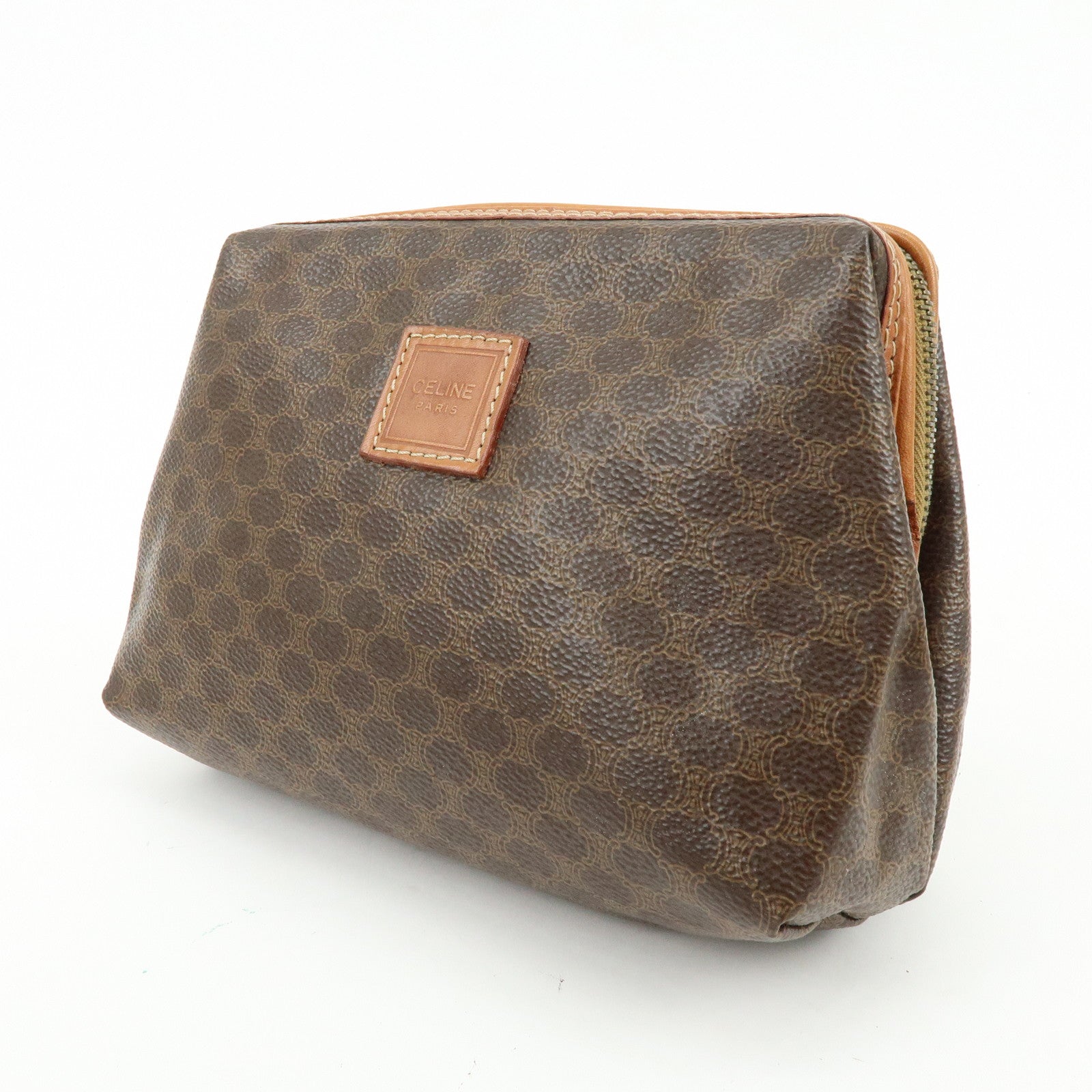 CELINE Macadam PVC Leather Pouch Cosmetic Pouch Brown