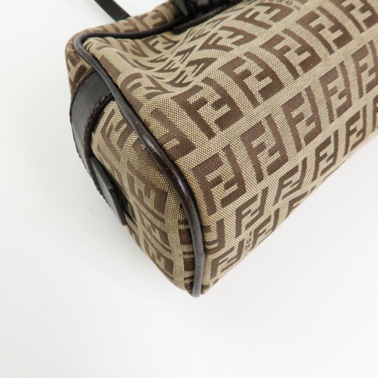 FENDI Zucchino Canvas Leather Mini Boston Hand Bag Beige Brown 8BL007