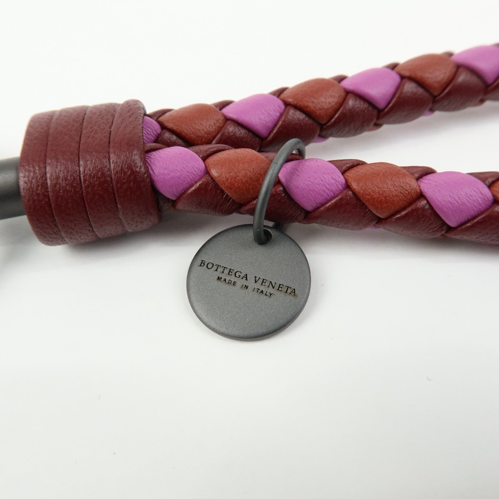 BOTTEGA VENETA Intrecciato Leather Bag Charm Key Chain Bordeaux