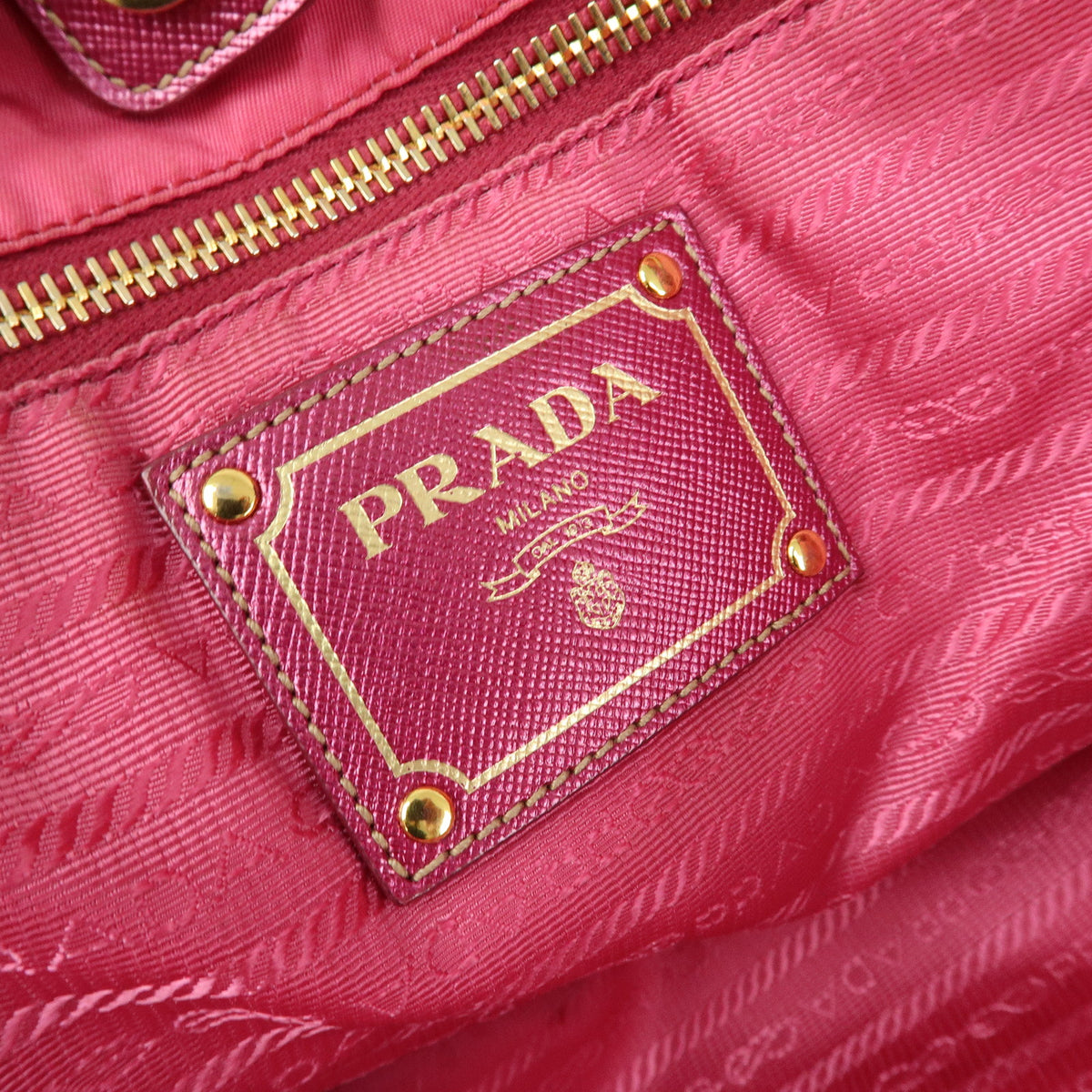 PRADA Logo Nylon Saffiano Leather Tote Bag Shoulder Bag Pink