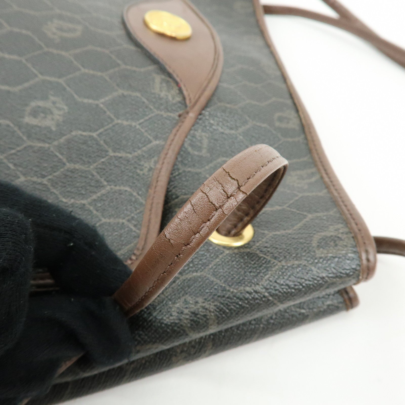 Christian Dior Honeycomb PVC Leather Shoulder Bag Brown Black