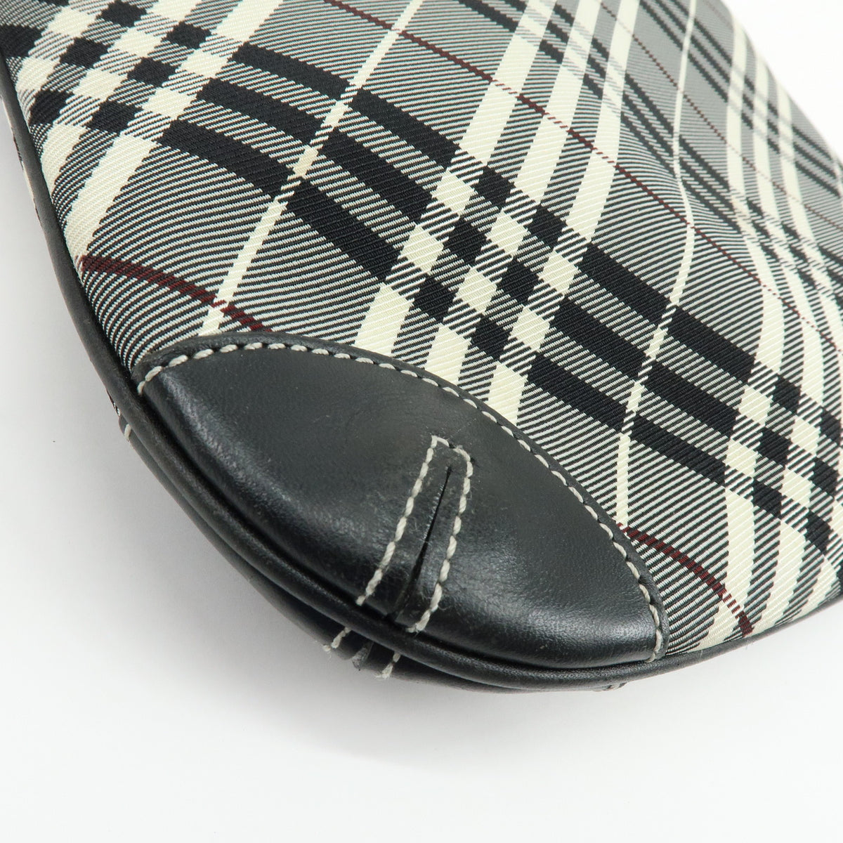 BURBERRY Nova Plaid Canvas Leather Shoulder Bag Black White Wine Red
