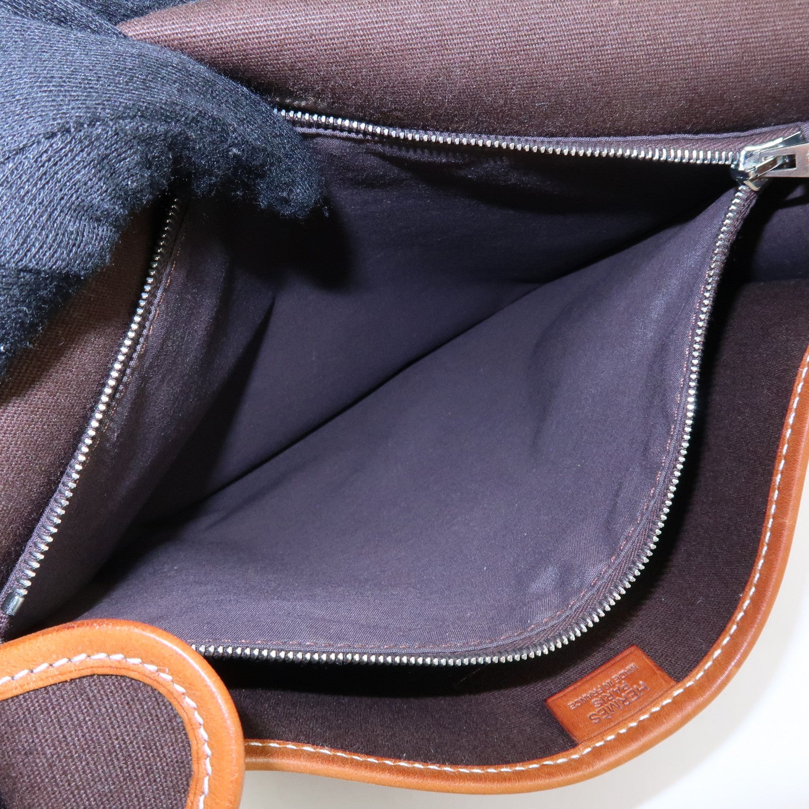 HERMES Buenaventura PM Toile Officier Leather Shoulder Bag Dark Brown