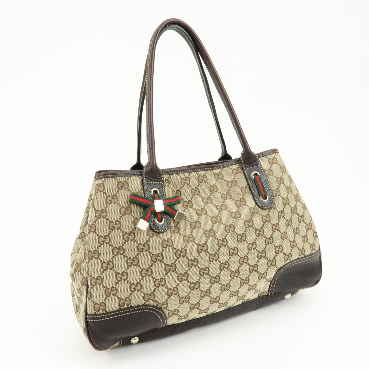 GUCCI Princy Sherry GG Canvas Leather Tote Bag Beige Brown 163805